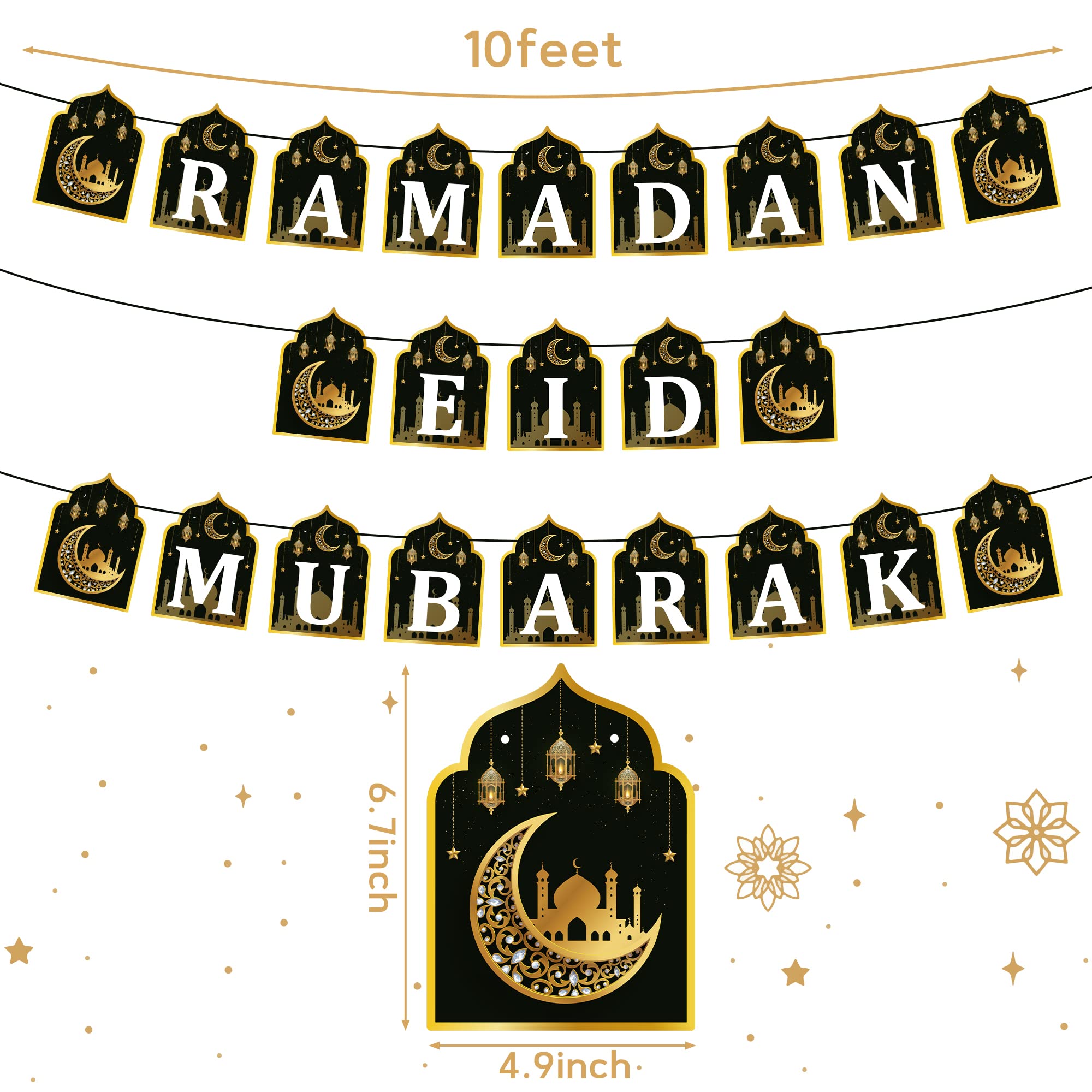 Watinc 2 In 1 Ramadan Banner Eid Mubarak Decoration, Ramadan Kareem Hanging Banners Decor, No Diy Needed Eid Al-Fitr Iftar Party