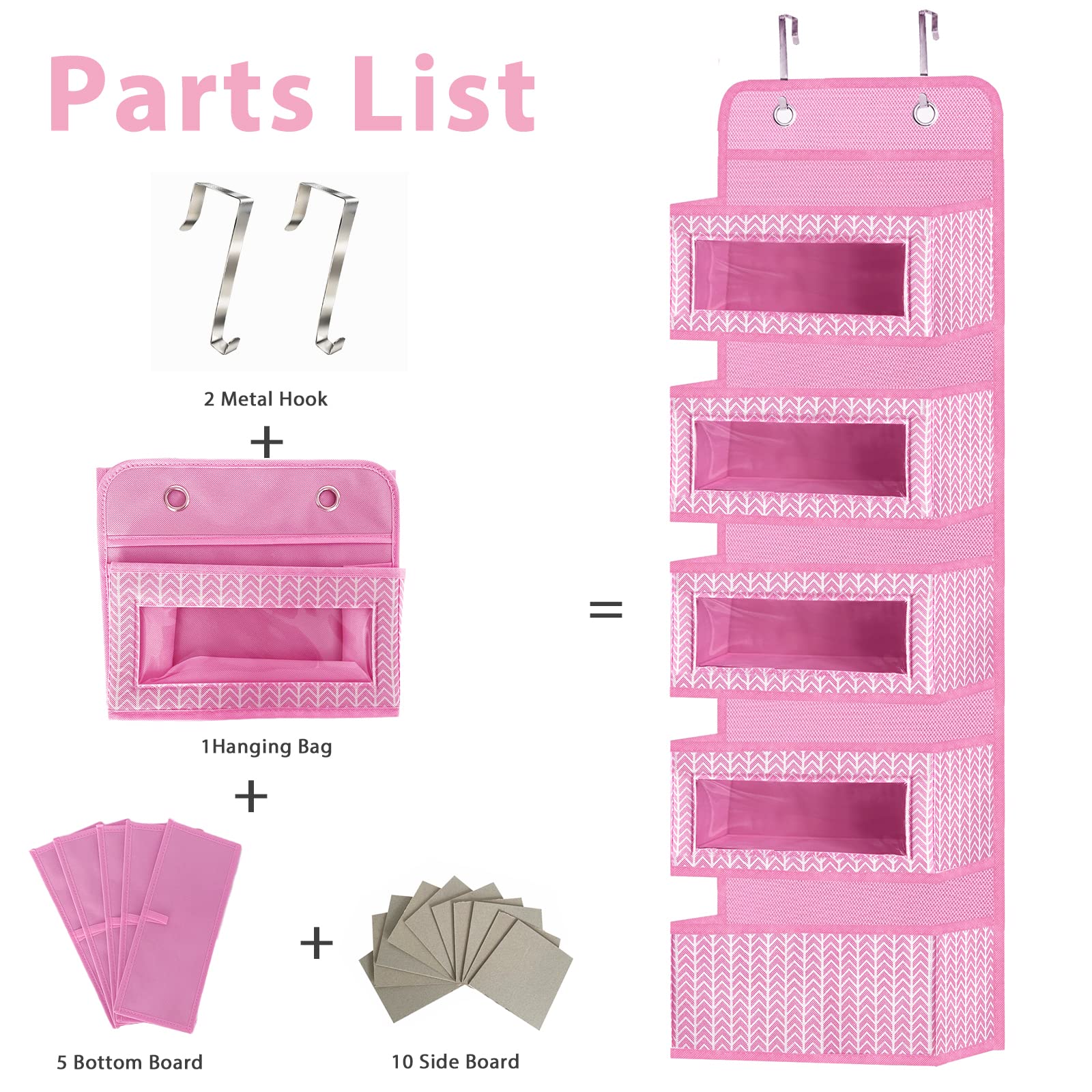 Veronly Over The Door Hanging Organizer With 5 Large Pockets - Wall Mount Pantry Storage With 2 Big Metal Hooks For Baby Girls D