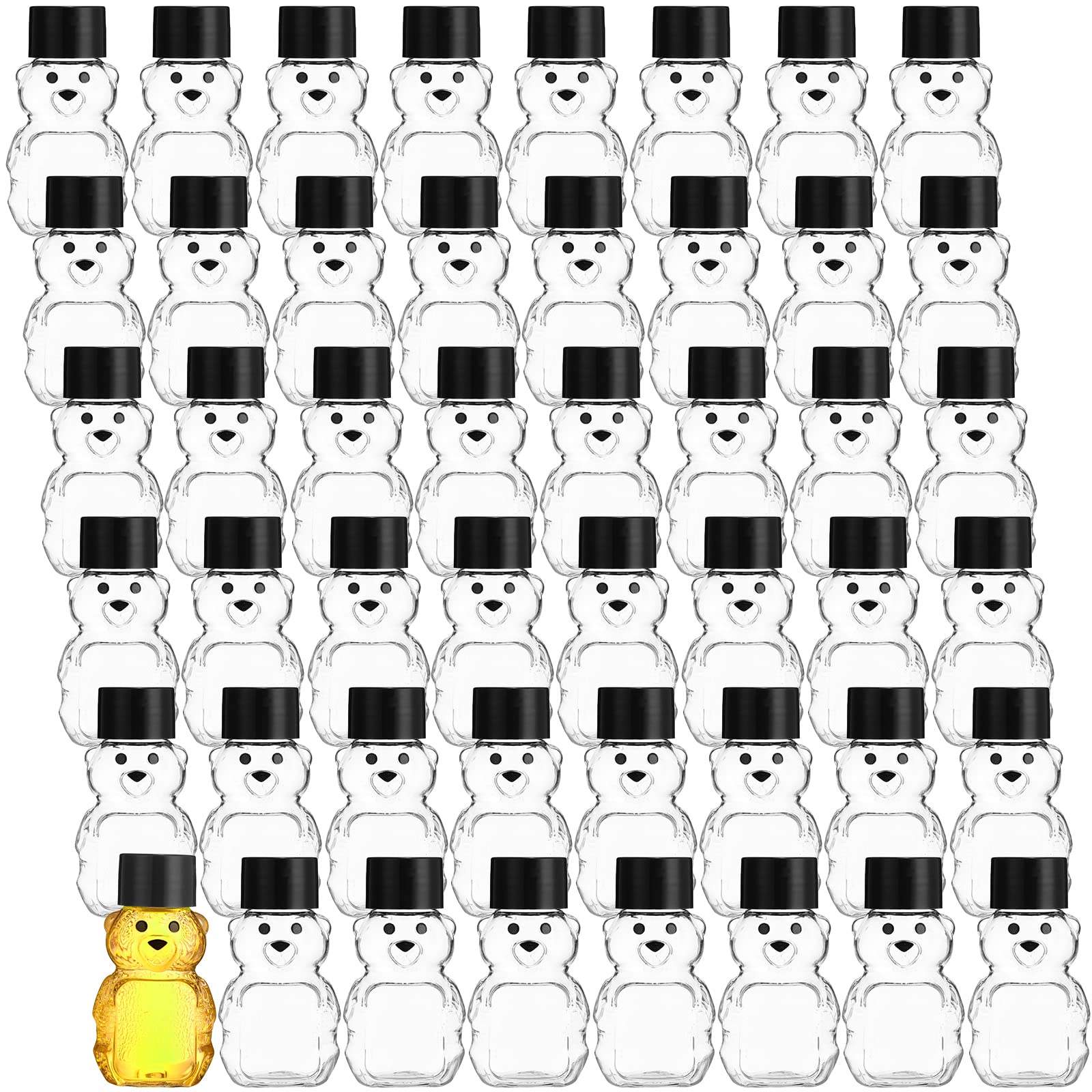 48 Pcs 2 Oz Plastic Honey Bear Bottle Bear Shape Clear Honey Containers Bulk Empty Honey Bear Cup Reusable Mini Honey Bear Jars
