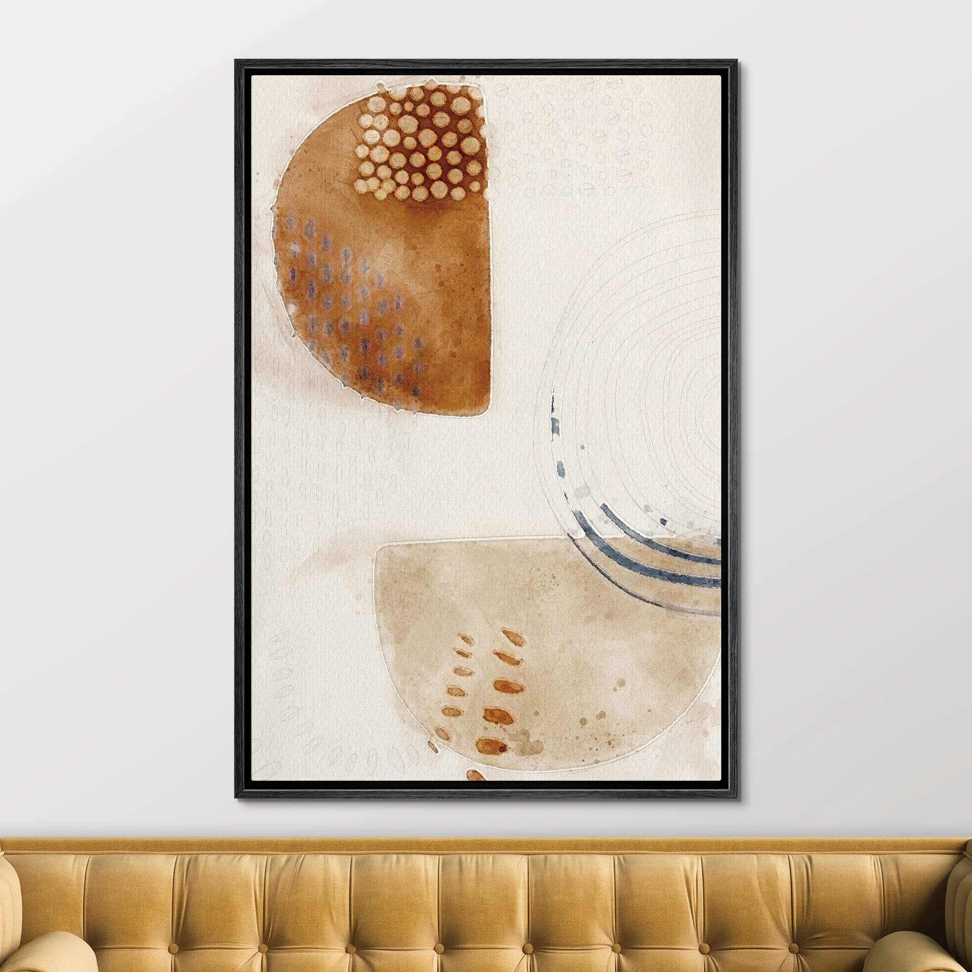 Signford Framed Canvas Wall Art Brown, Biege And White Organic Circles And Lines Geometric Shapes Illustrations Minimalism Moder