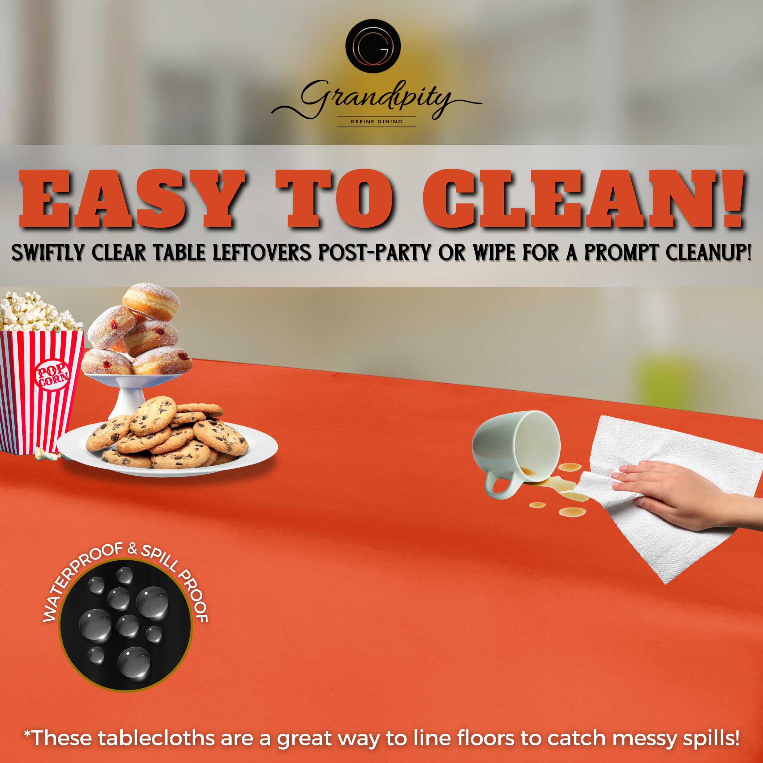 Grandipity Orange Plastic Table Cloth Disposable (6 Pk) 54In X 108In Plastic Tablecloths For Rectangle Tables - Premium Party Ta