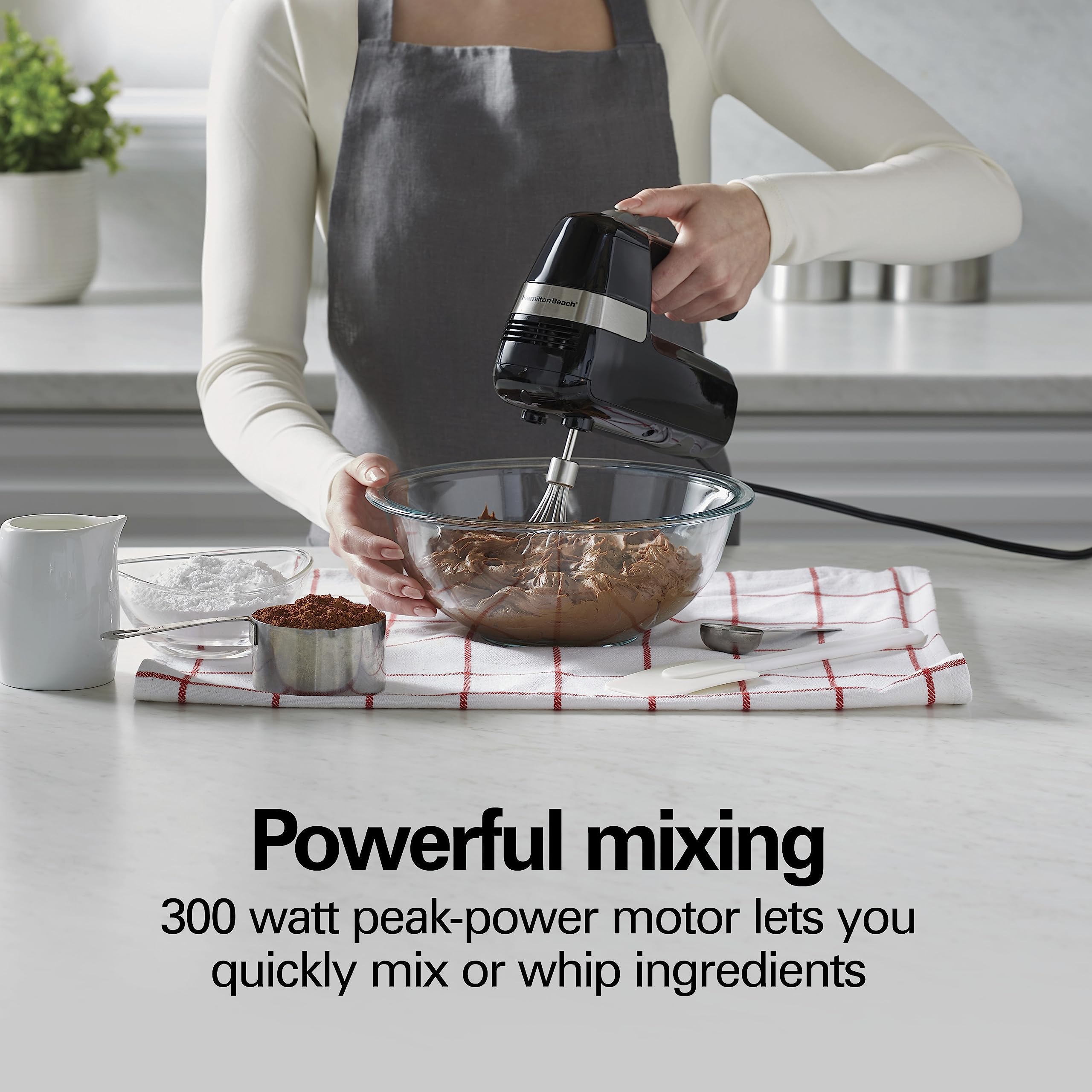 Hamilton Beach Electric Hand Mixer, 6 Speeds + Stir Button, 300 Watts Of Peak Power For Powerful Mixing, Includes Whisk And Stor