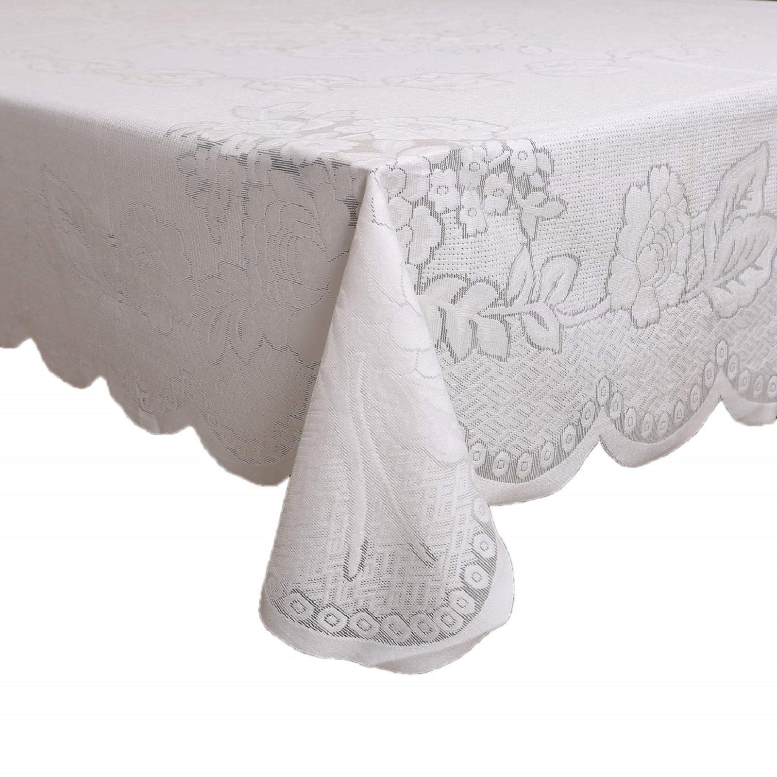 Kuber Industries Floral Cotton 6 Seater Dining Table Cover - White (Ctktc01263)