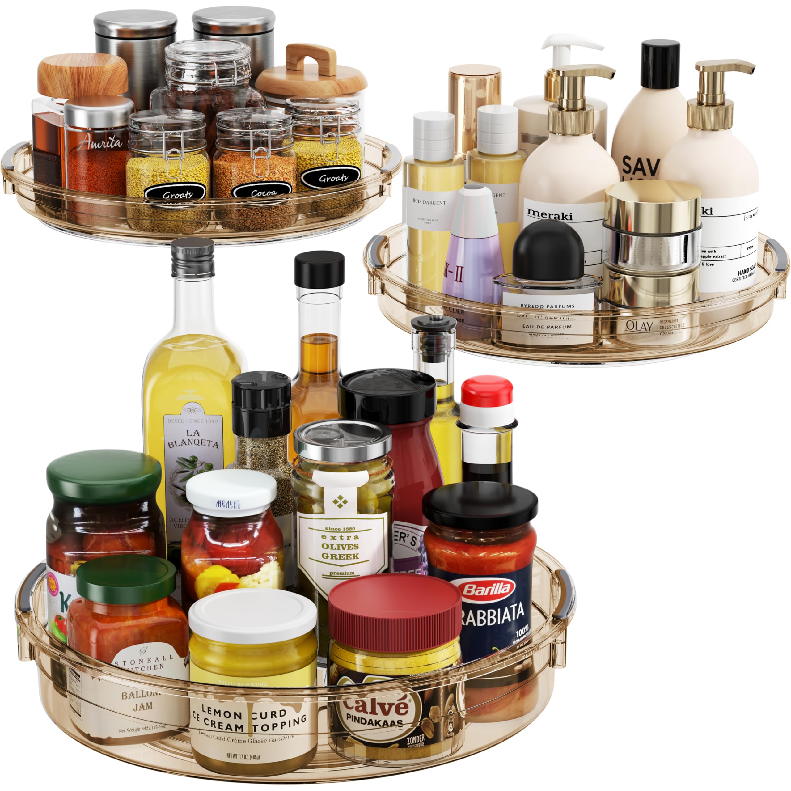 LAMU 3 Pack Lazy Susan Organizer Turntable for Cabinet, Condiment Organizer for Kitchen Pantry Organizers and Storage, Table Top