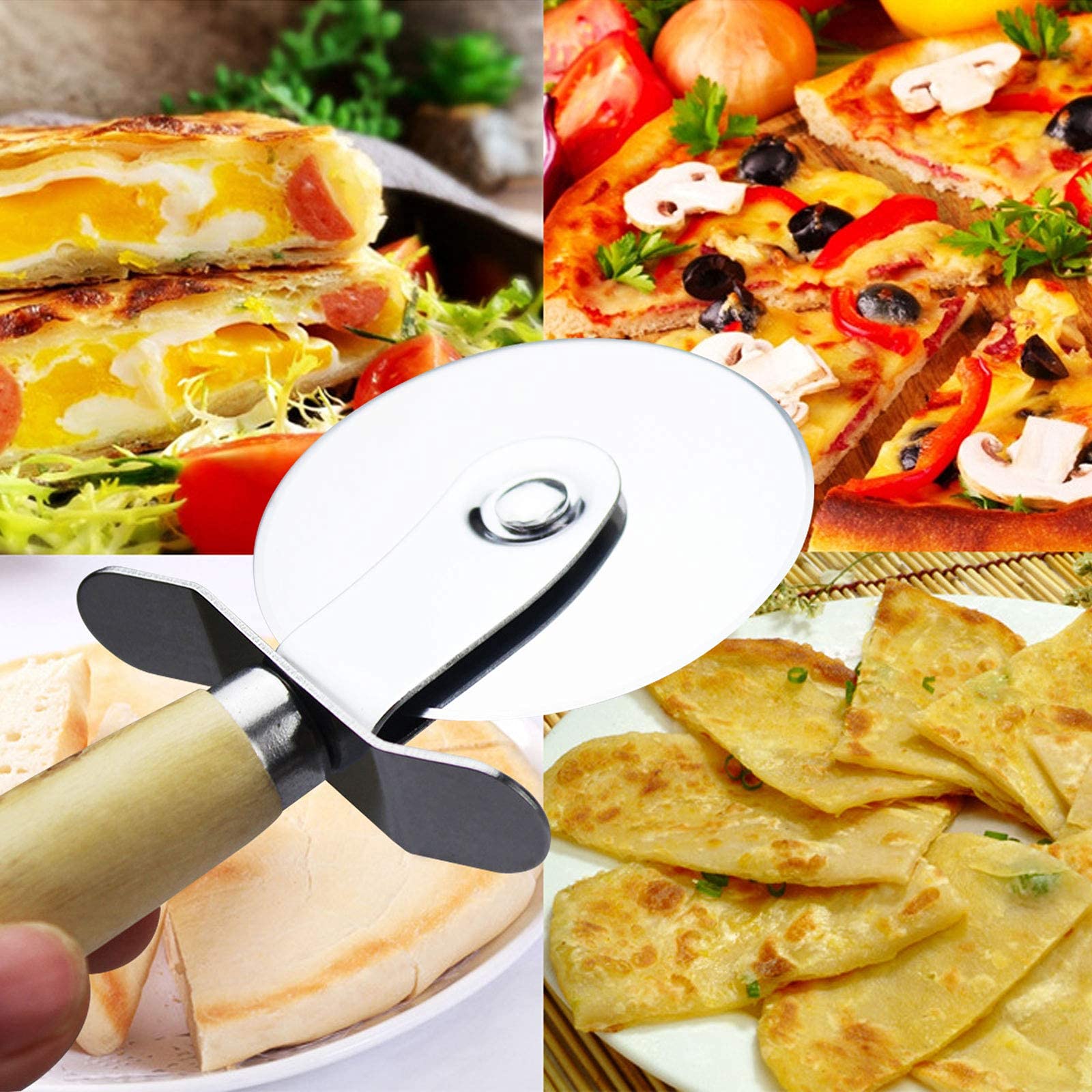 Aoobaba 4 Pieces Pizza Tools Set Incl Dough Cutter Roller Docker And Pizza Cutter Wheel, Pastry Pizza Pie Roller Rolling Pins An