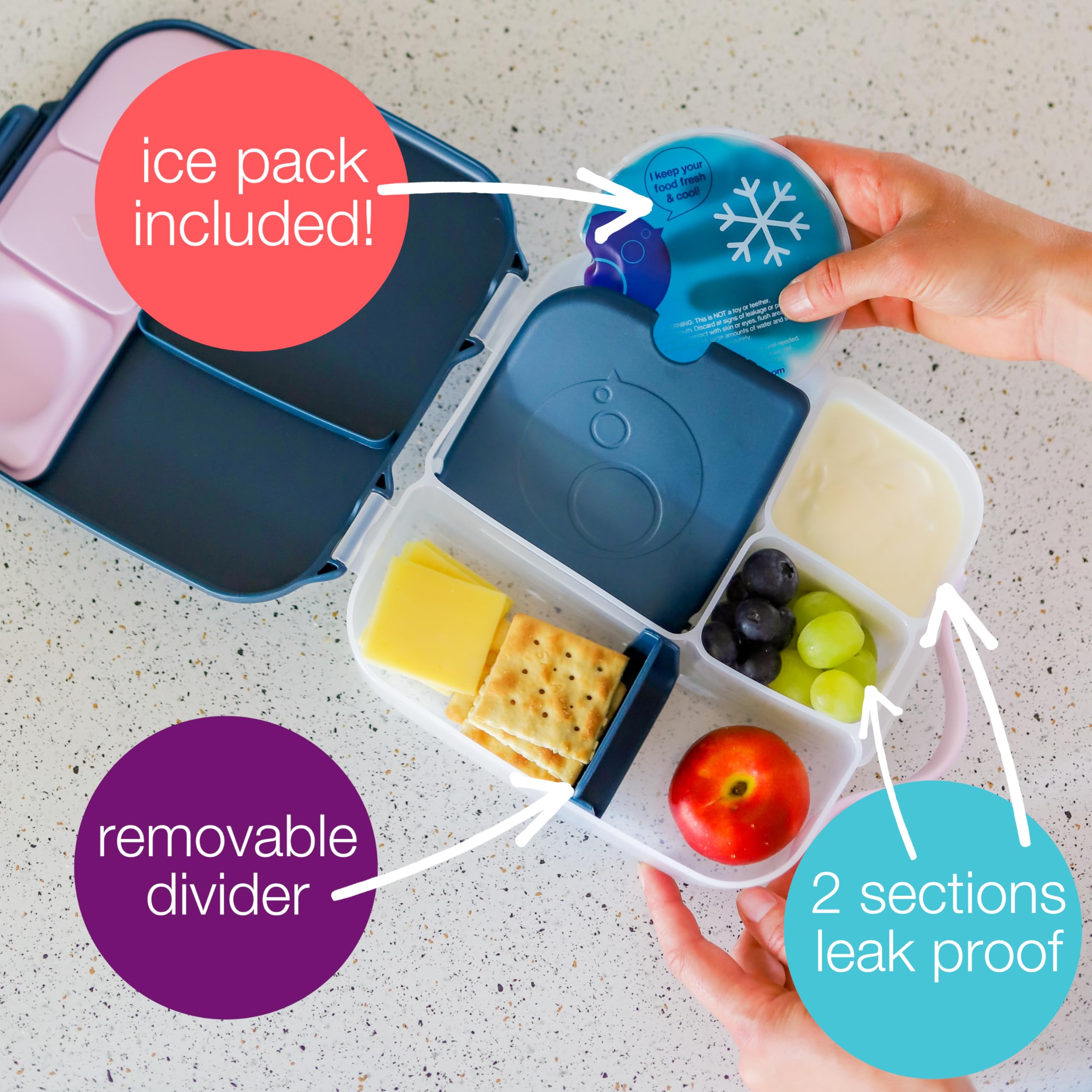 B.Box Lunch Box For Kids: Jumbo Bento Box With 4 Compartments (2 Leak Proof), Removable Divider, Gel Cold Pack. For Big Eaters A
