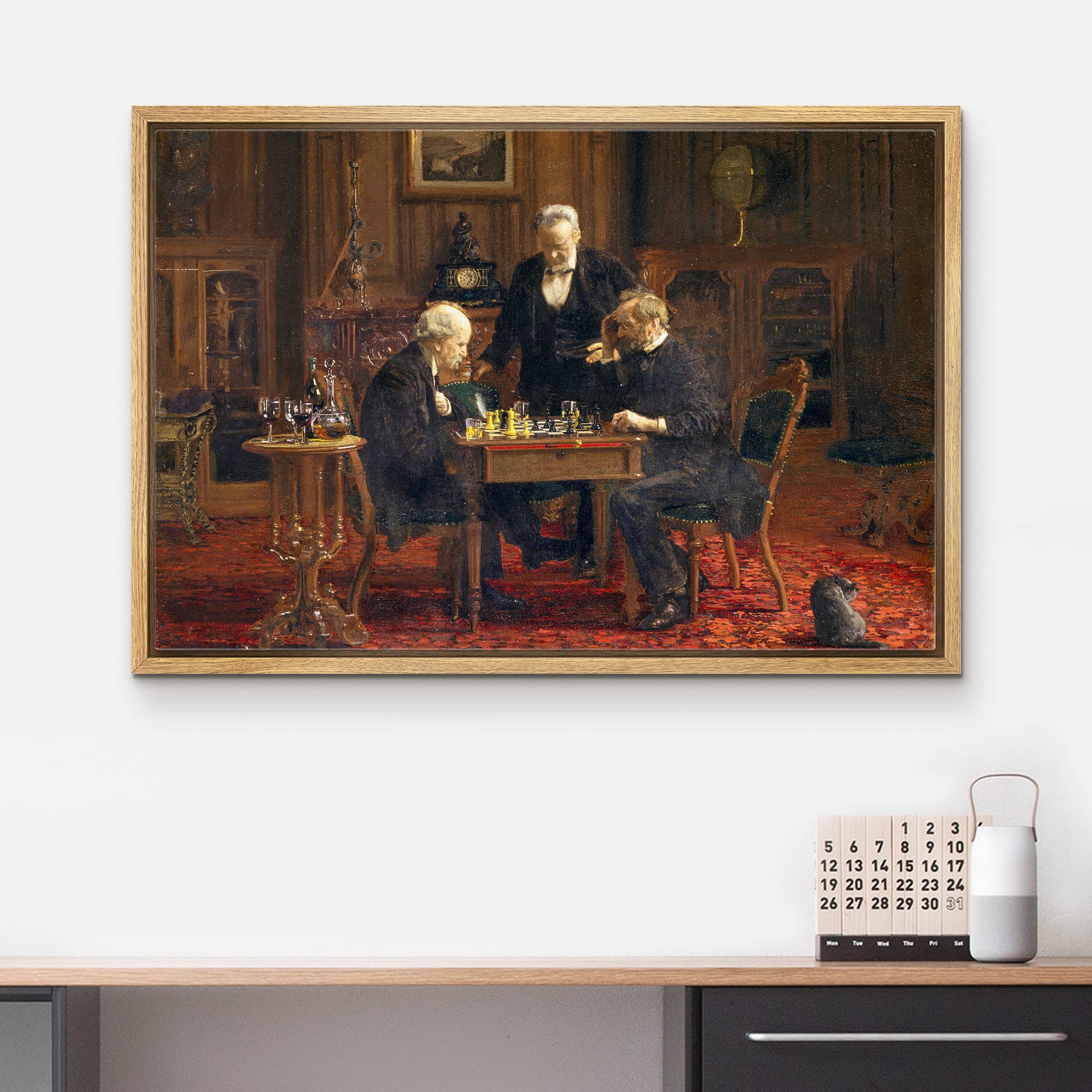 Wall26 - The Chess Players By Thomas Eakins - Framed Canvas Print Wall Art Famous Painting Reproduction - 16''X24'' Natural