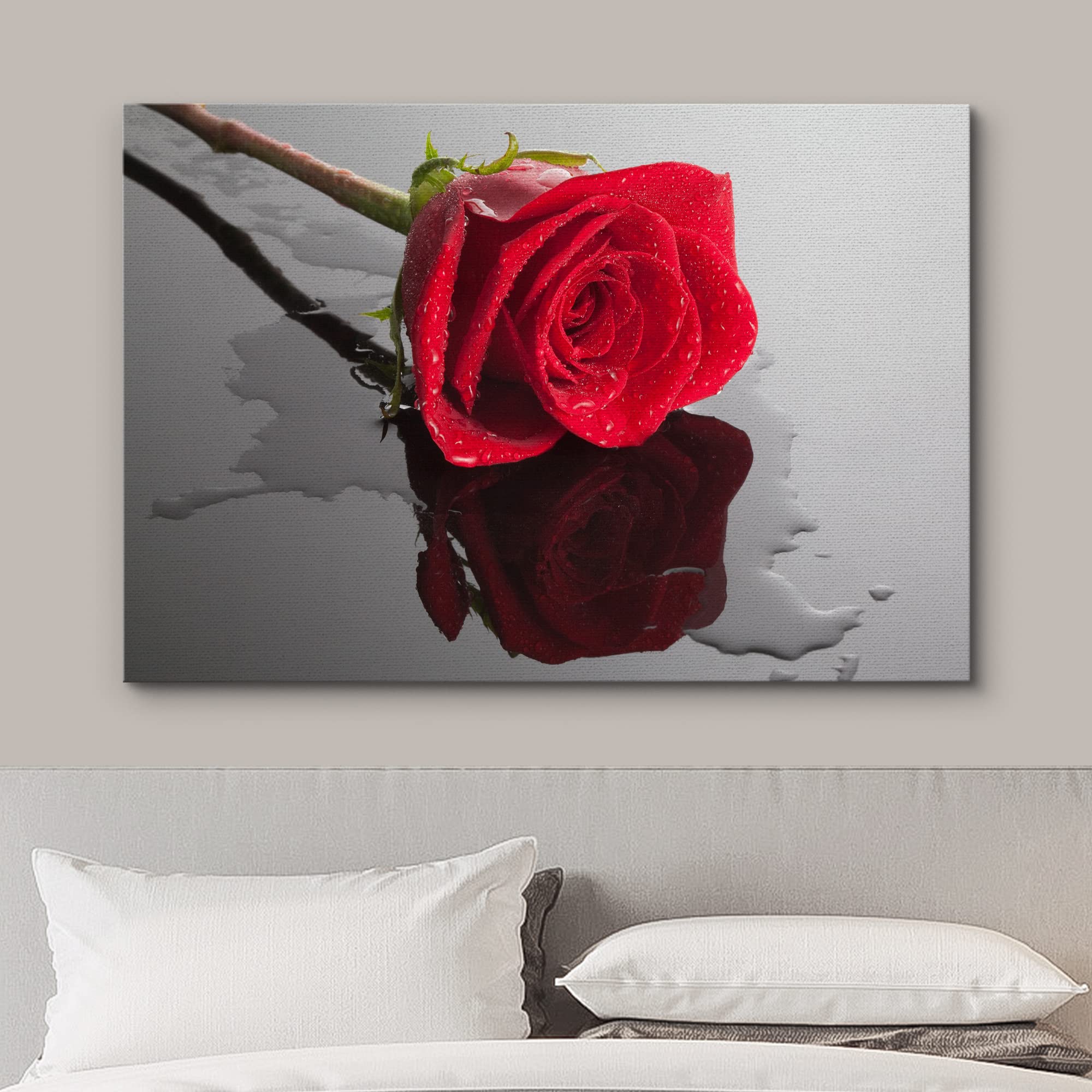 Wall26 Canvas Print Wall Art Red Rose Close Up With Water Floral Botanical Photography Modern Art Rustic Scenic Relax/Calm Multi