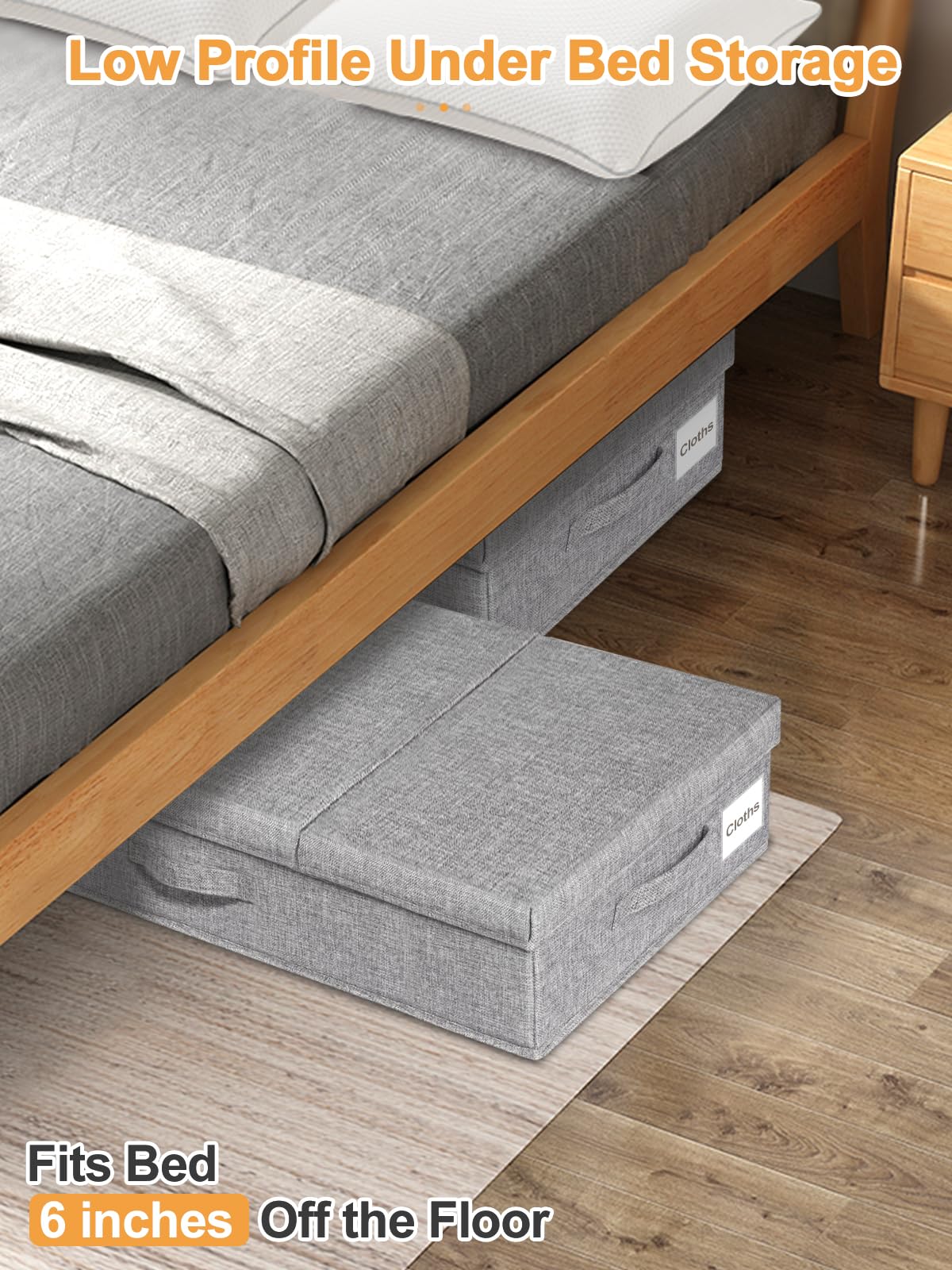 punemi Under Bed Storage With Lids, 2 Pack Large Underbed Storage Containers Clothes W/ 3 Handles, Foldable Low Profile Stackabl