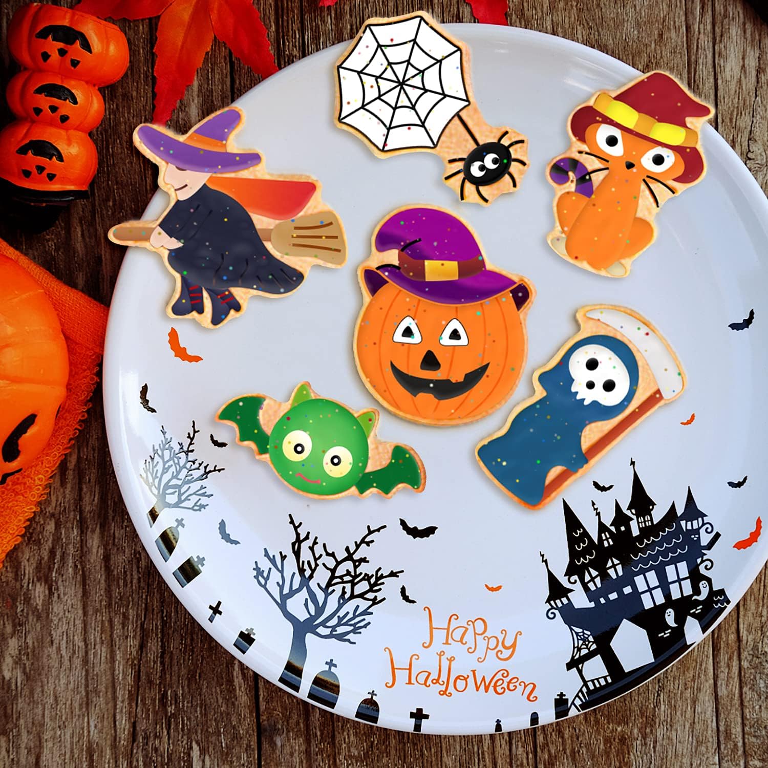 Leesgel 3D Halloween Cookie Cutters Shapes For Kids, Halloween Cookie Decorating Supplies, Mini Halloween Cookie Cutters Molds F