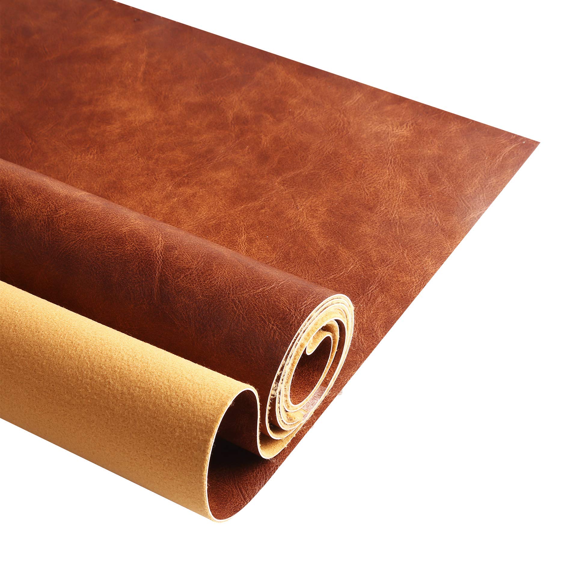 DAFUN Soft PU Leather Upholstery Fabric - 1.2mm Thick, Brown, 36"x54", Model TAOSE