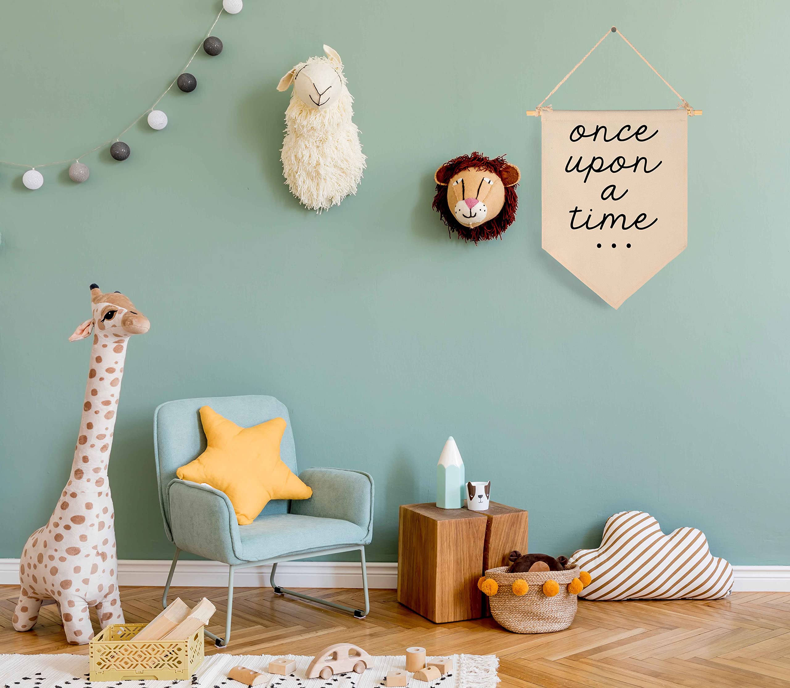 Once Upon a Time-Decor Gift for Nursery Bedroom Playroom Front Door Bookshel Bookcase Reading Corner-Birthday Christmas Gift-Canvas Hanging Flag Banner Wall Sign Decor Gift for Baby Kids Girl Boy Teen