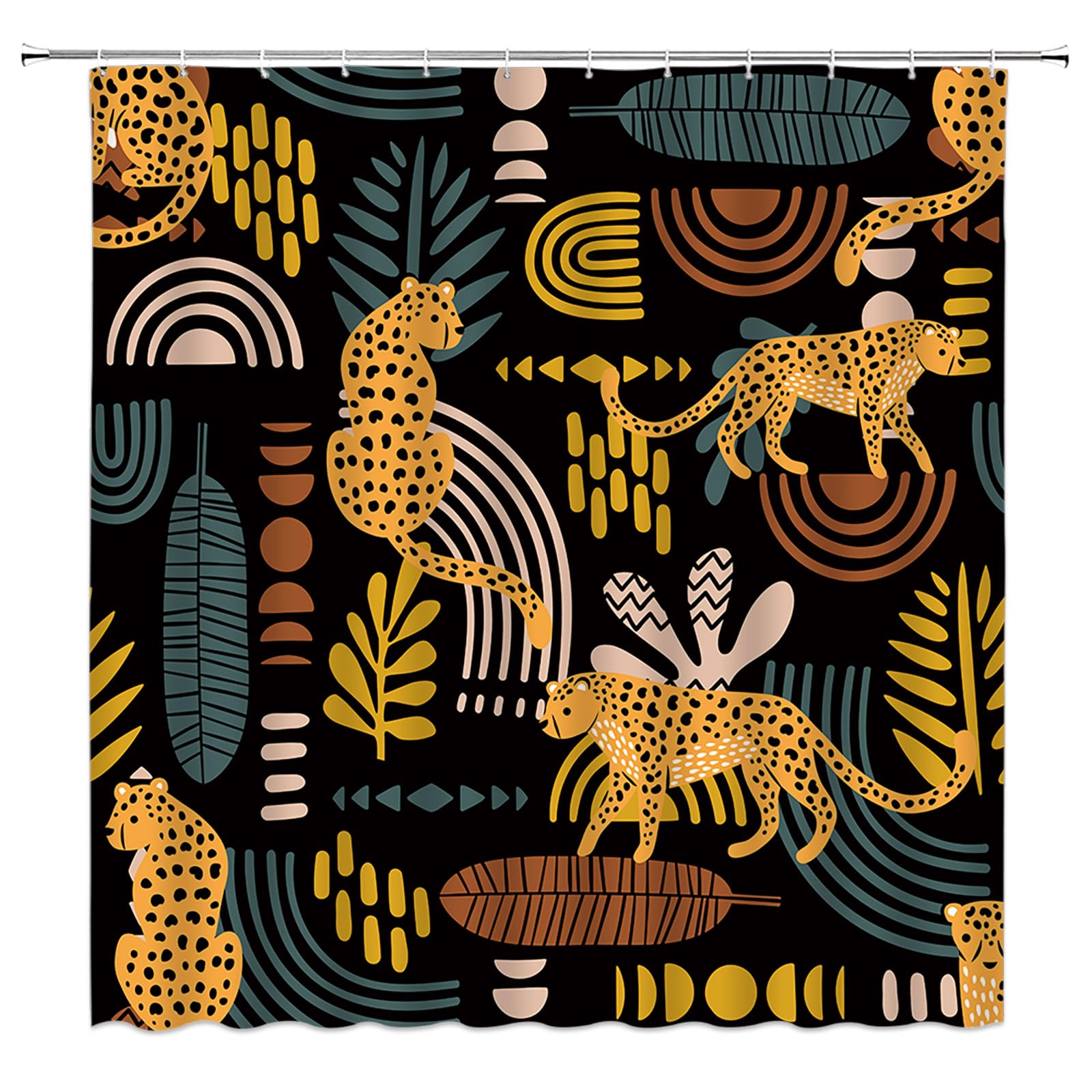 Ccxtcz Leopard Palm Leaves Shower Curtain Boho Cheetah Tropical Wildlife African Animal Abstract Geometric Minimalist Neutral Mo