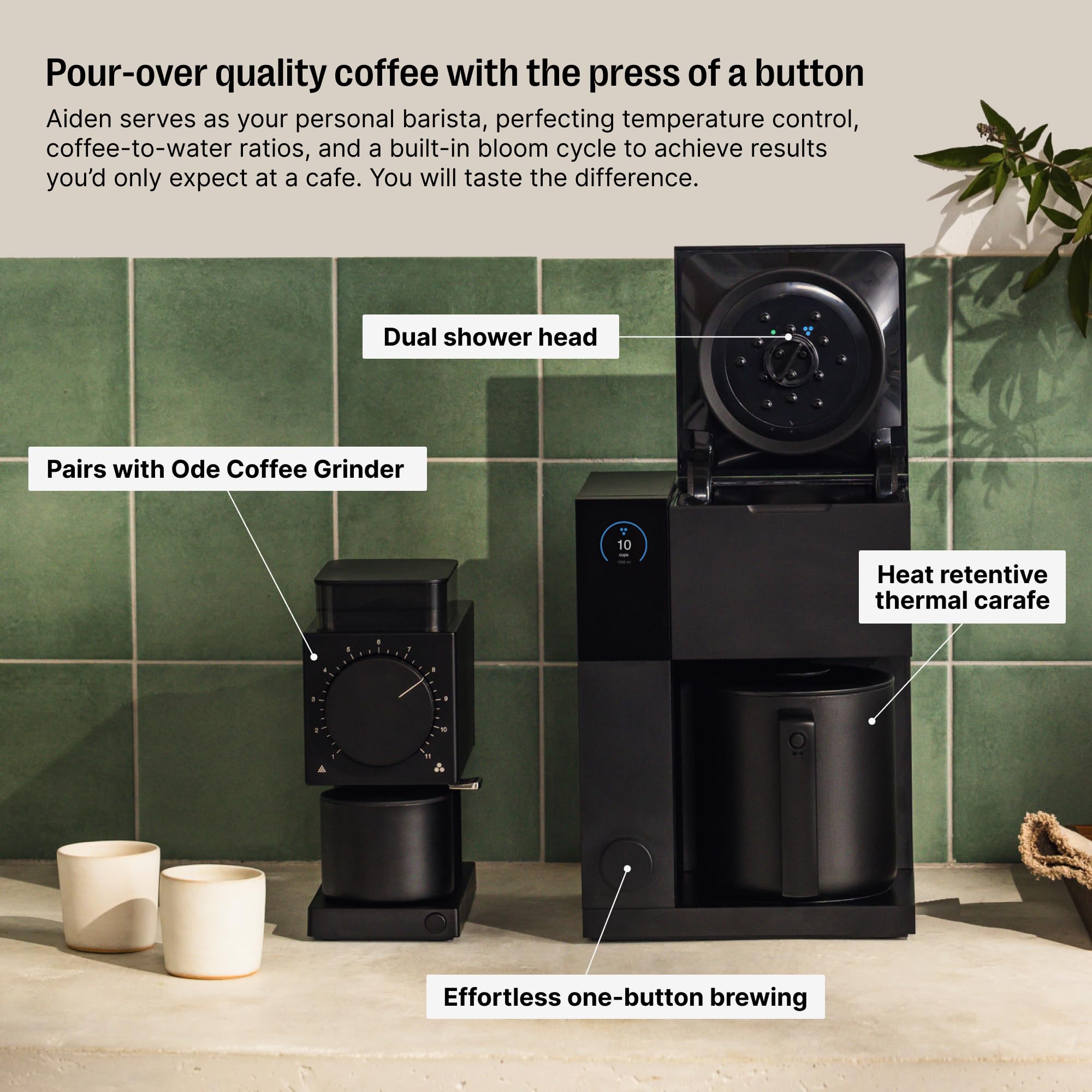 Fellow Aiden Drip Coffee Maker, 10 Cup Thermal Carafe, Matte Black, Precision Control, Model EBRMB-NA
