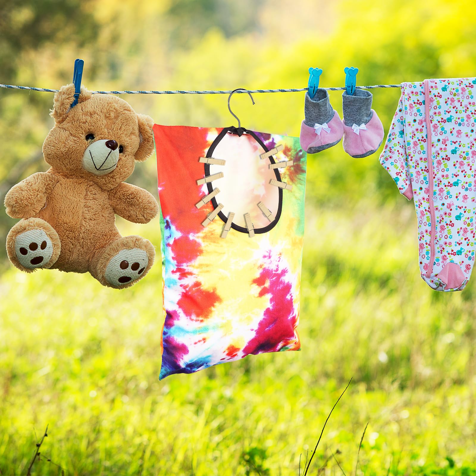 2 Pcs Clothes Pin Hanging Bag Tie Dye Clothes Pin Bag With Hanging Hook 15 X 11 Inch Tie-Dye Clothes Pin Bag Laundry Canvas Clot