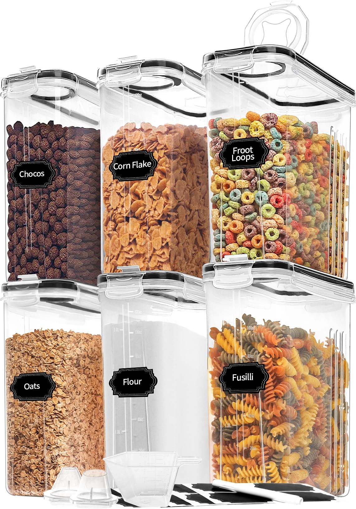 Skroam Cereal Containers Storage Of 6 [4L/135.2 Oz], Airtight Food Storage Containers With Lids, Plastic Cereal Dispensers For K