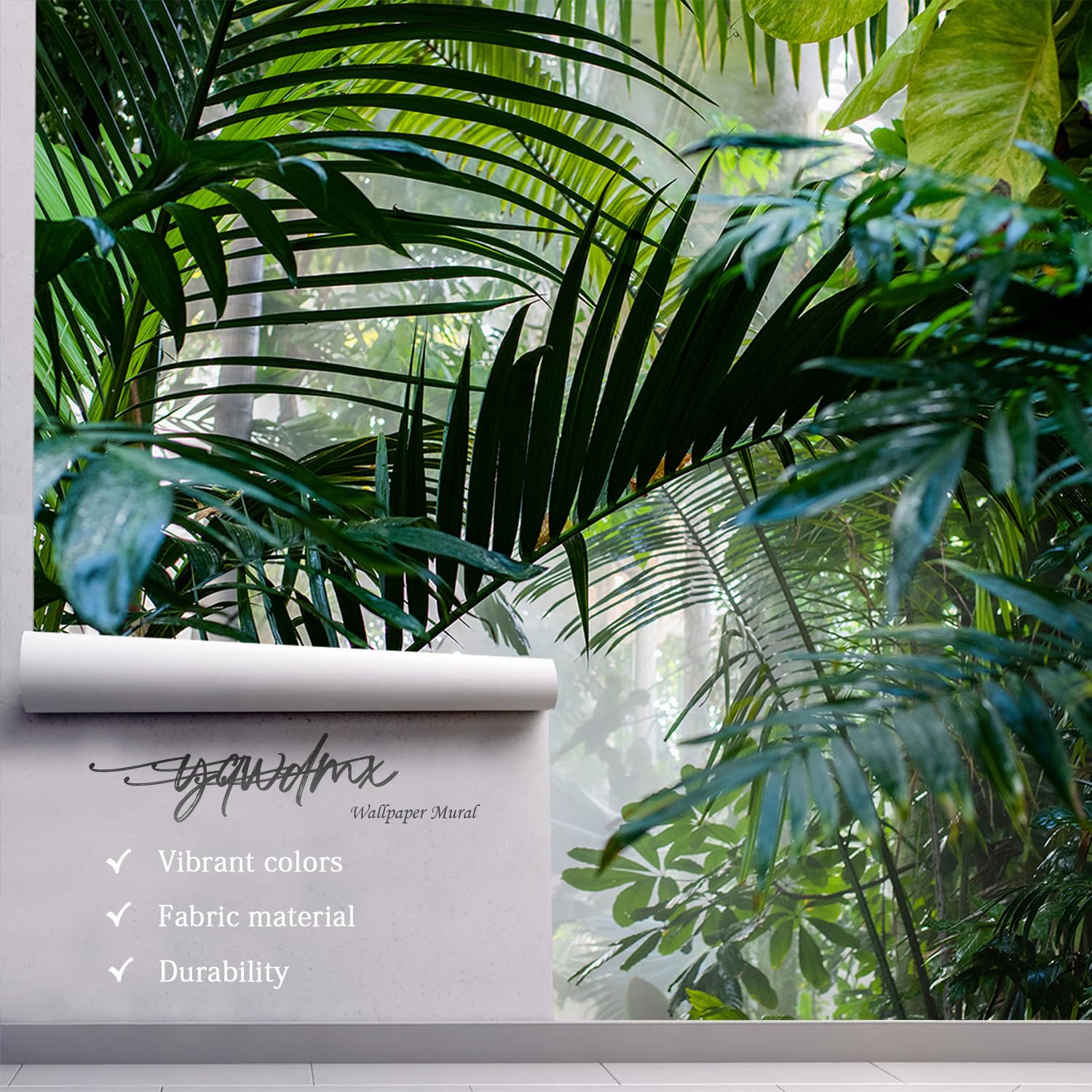 Yqwdmx -Rainforest Leaves Fabric Wallpaper Green Trees Mural Bedroom 180'' X 115'' (Not Peel And Stick)