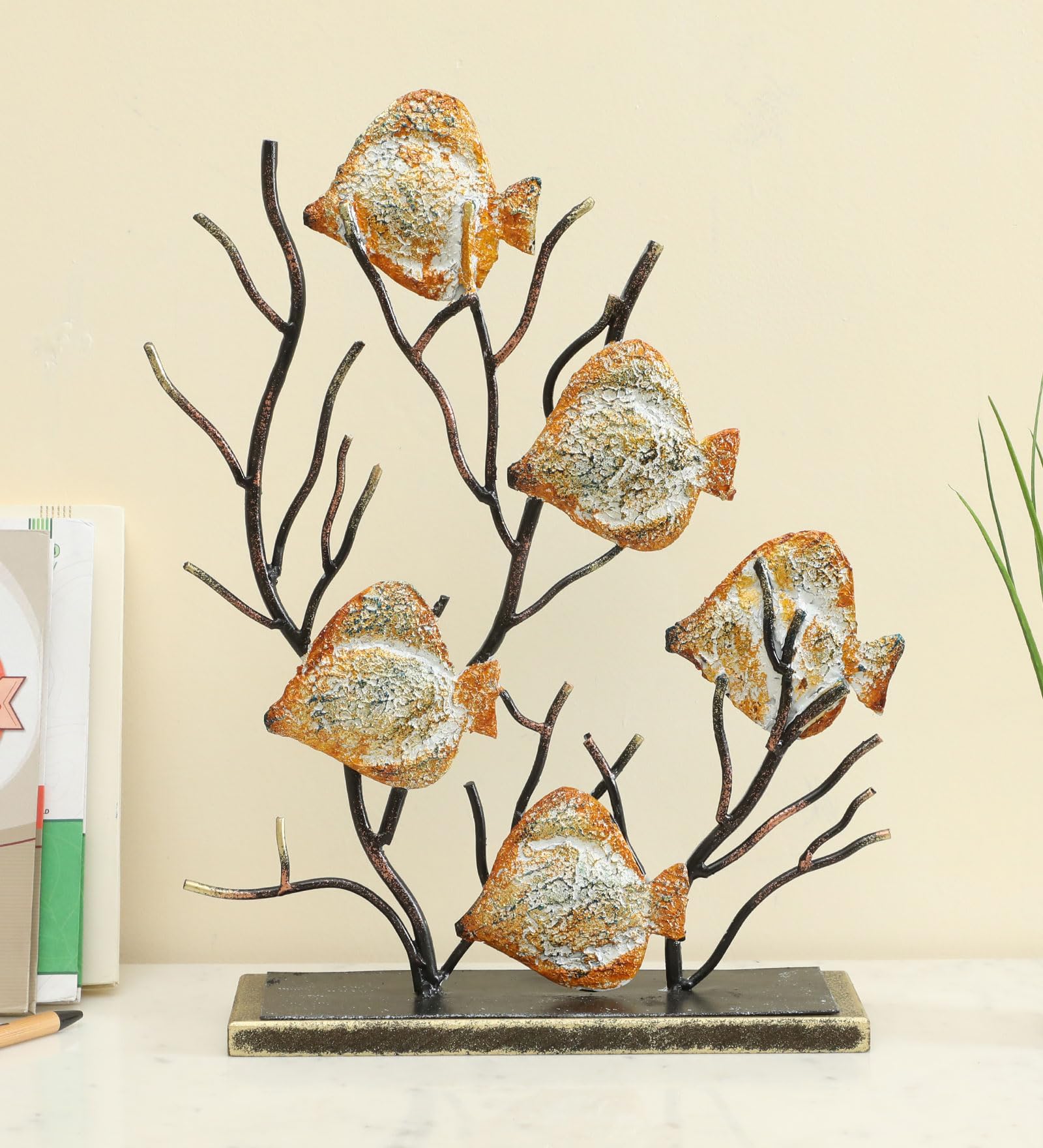 vedas Beli Fish Family Antique Vintage Statue for Room, Office, Decorative Showpeice for Home, Desk Decor, Table Stand (Sizes : 