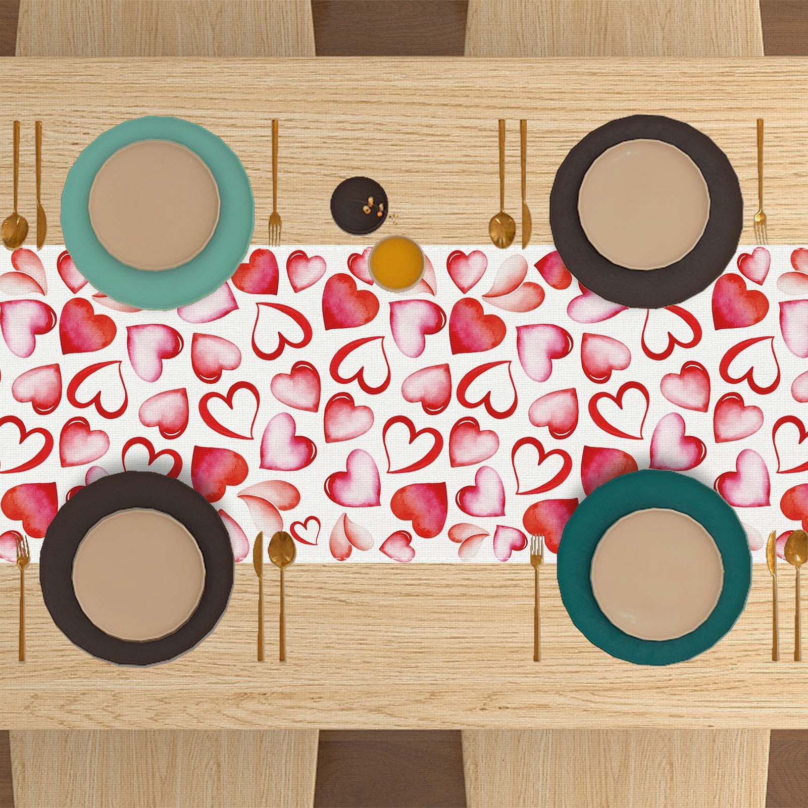 Linen Pink Watercolor Heart Valentines Day Table Runner 72 Inches Long Sweetest Day Wedding Anniversary Home Kitchen Dining Room