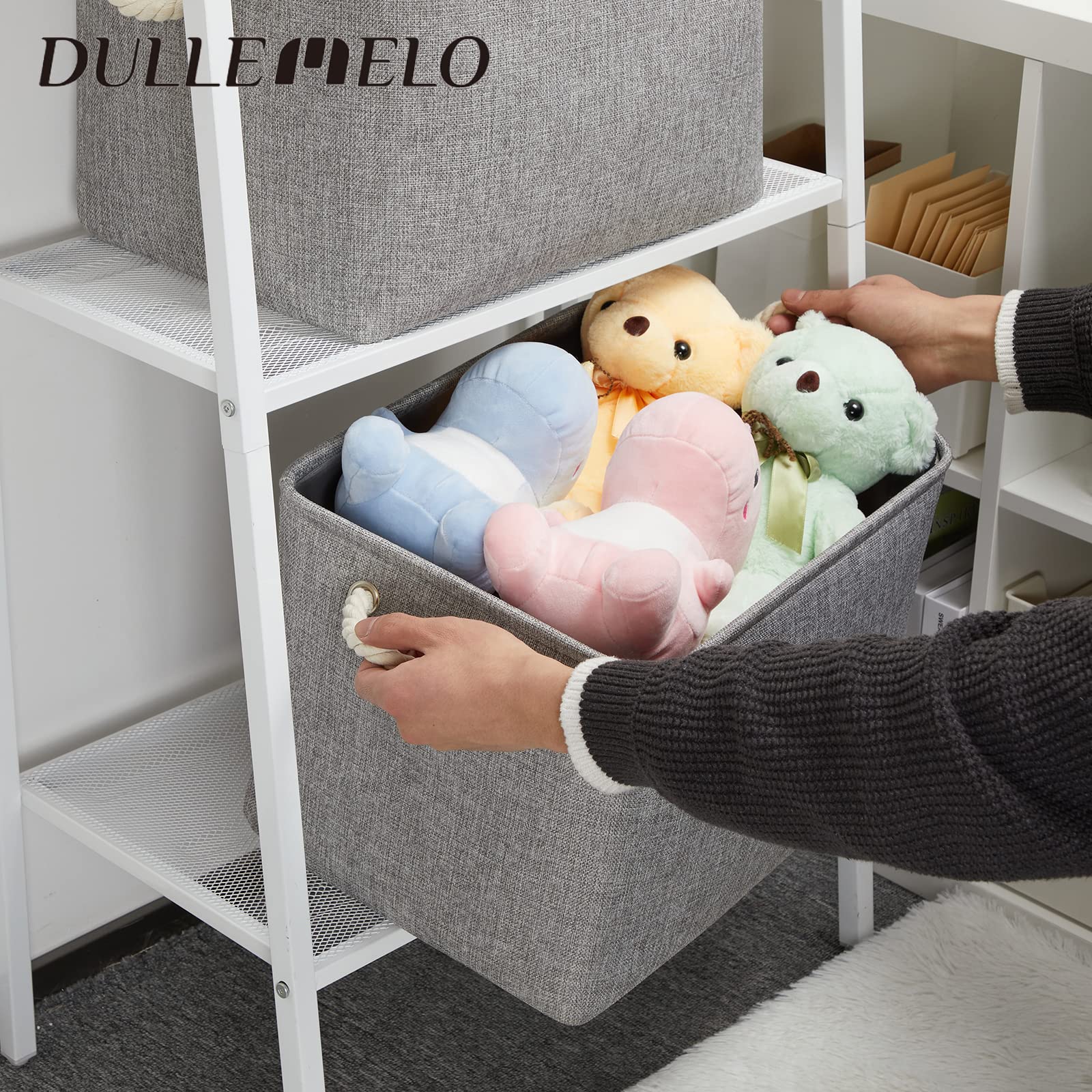 DULLEMELO Fabric Storage Bins 16x12x12 inches  Large Rectangular Storage Baskets 2 Pack  Collapsible Storage Organizer Decorative Storage Boxes for Closet  Toys  Clothes  Home  Office (Grey)