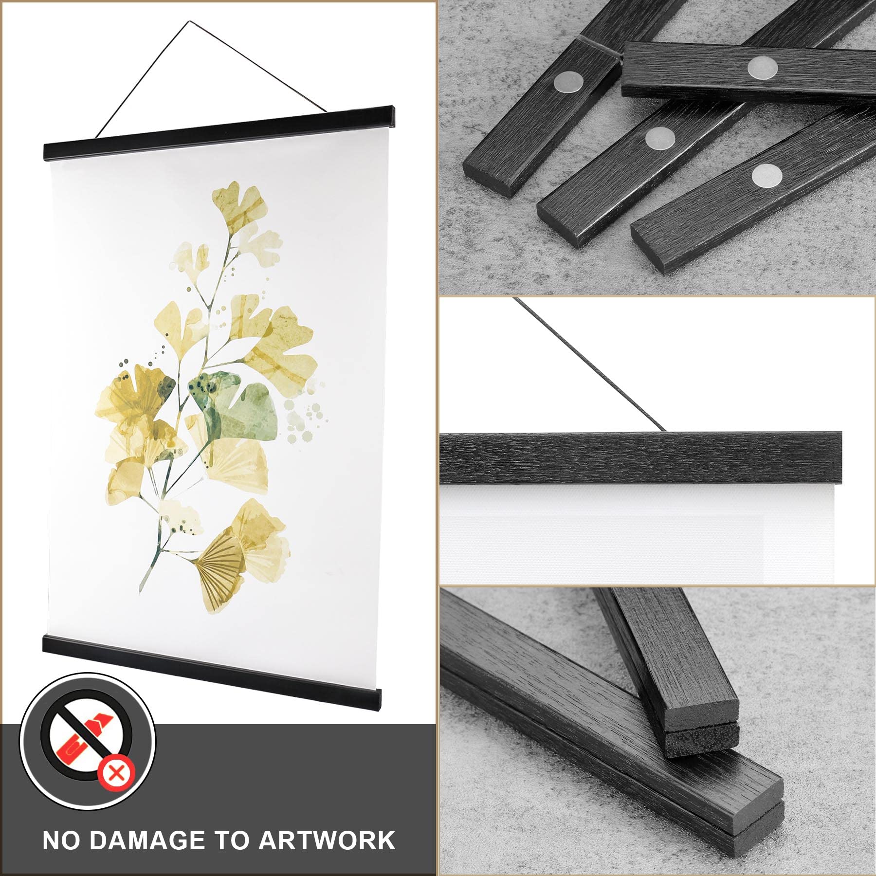 WITCOLOR Magnetic Poster Hanger Wooden Poster Frame  Extra Strong Magnets  10x14 10x15 10x16 Magnet Poster Hanger for Wall Art  Pictures  Prints  Maps  Canvas  Black(2Pack)