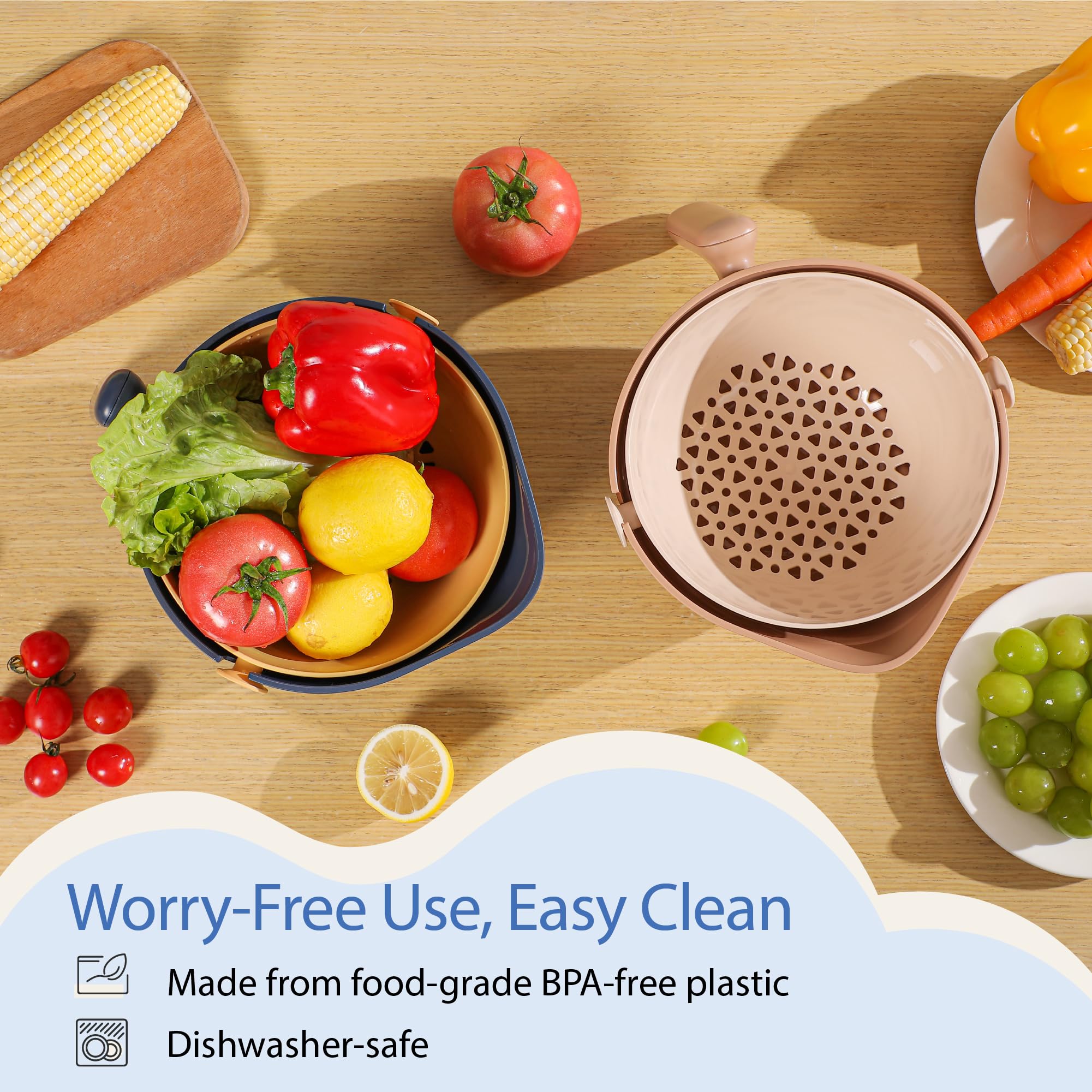 Chef'S Path 2 In 1 Kitchen Strainer And Colander For Kitchen, Multifunctional Food Strainer Set, Bpa Free Plastic Colander With