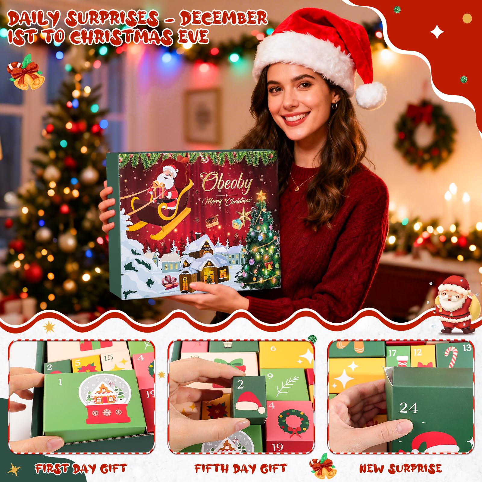 Hair Accessories Set for Christmas Gifts, Include Christmas Stockings Hair Scrunchies Jewelry, Surprise Gift Baskets for Teen Gi