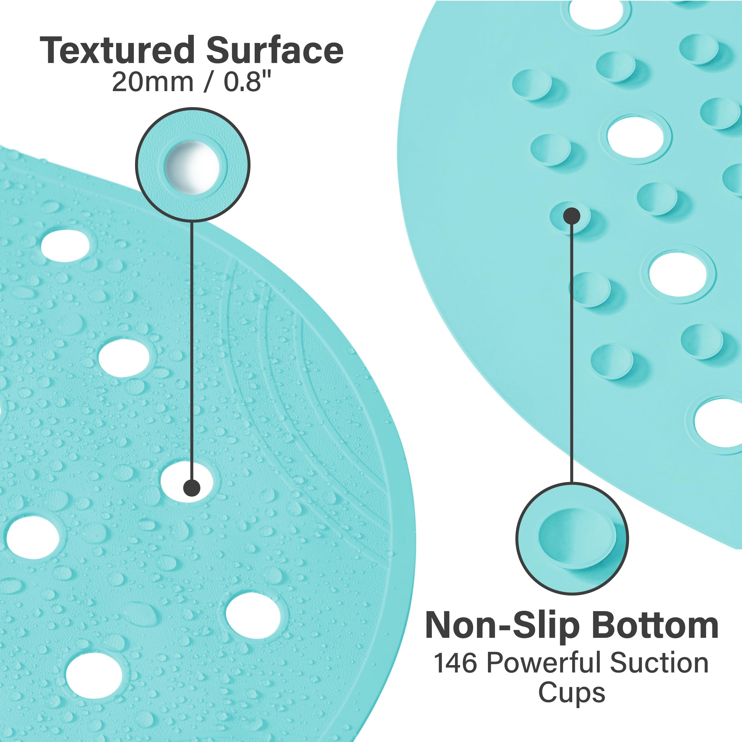 Selfsuite Rubber Bathtub Mat Shower Mat Non-Slip, 31X14 Inch, Bath Tub Floor Mat With Suction Cups And Drainage Holes, Turquoise