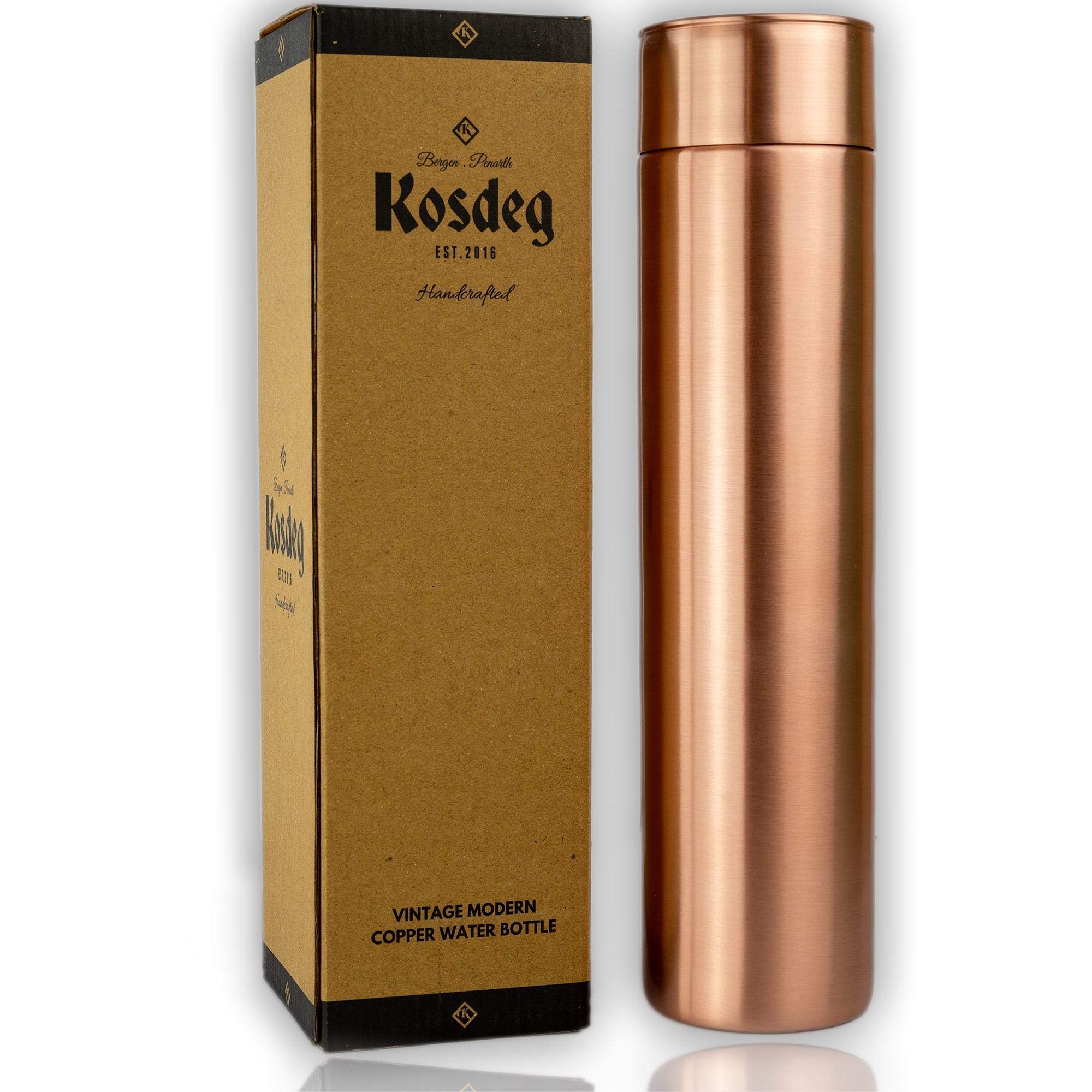 Kosdeg Copper Water Bottle - 34oz Vintage Modern Design - An Ayurvedic Pure Copper Vessel For Drinking- Drink More Water, Lower 