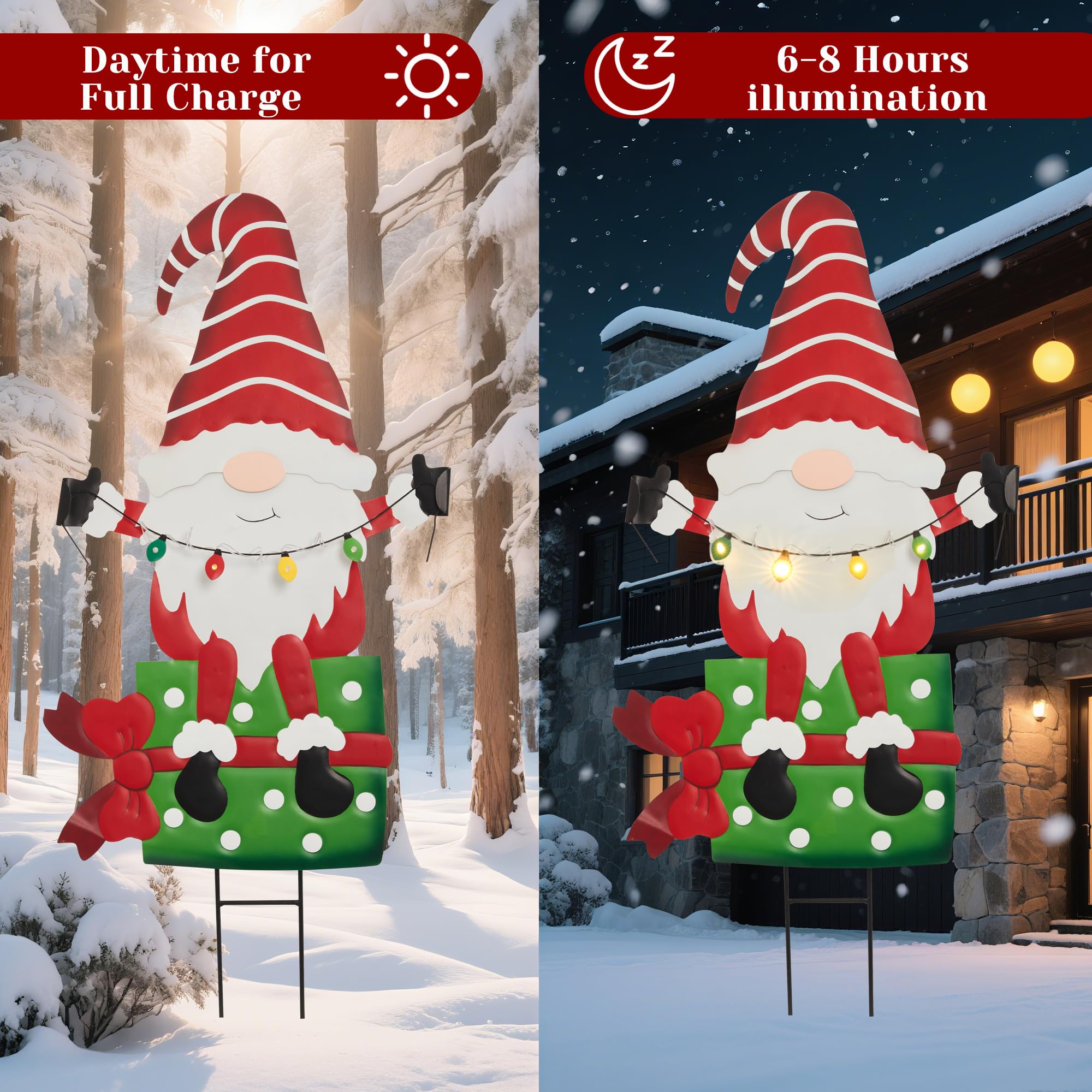 Solar LED Santa Claus Garden Metal Stake, Santa Climbing Outdoor of Chimney with Gifts Design, Waterproof Outdoor Christmas Deco