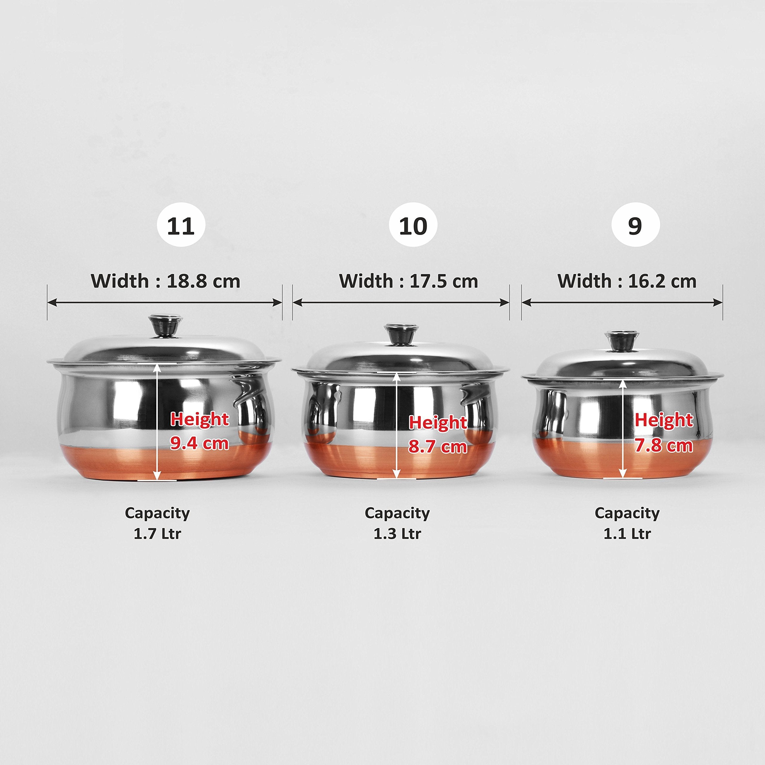 Sumeet Stainless Steel Copper Bottom Multipurpose Cook & Serve Handi With Lid - 3 Pcs Set