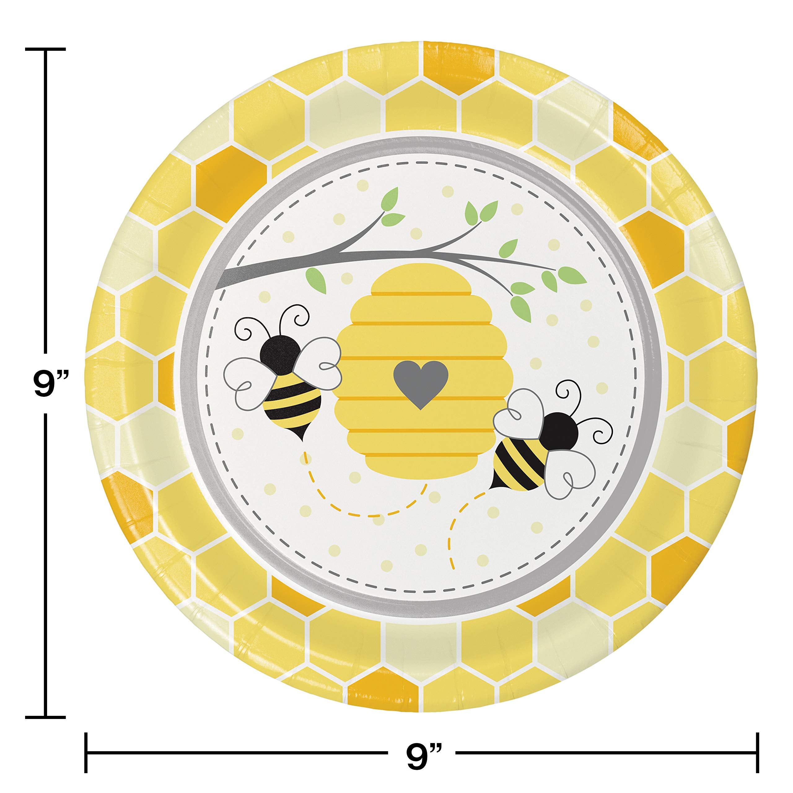 Creative Converting Bumblebee Baby Paper Plates, 9'', Multi-Color