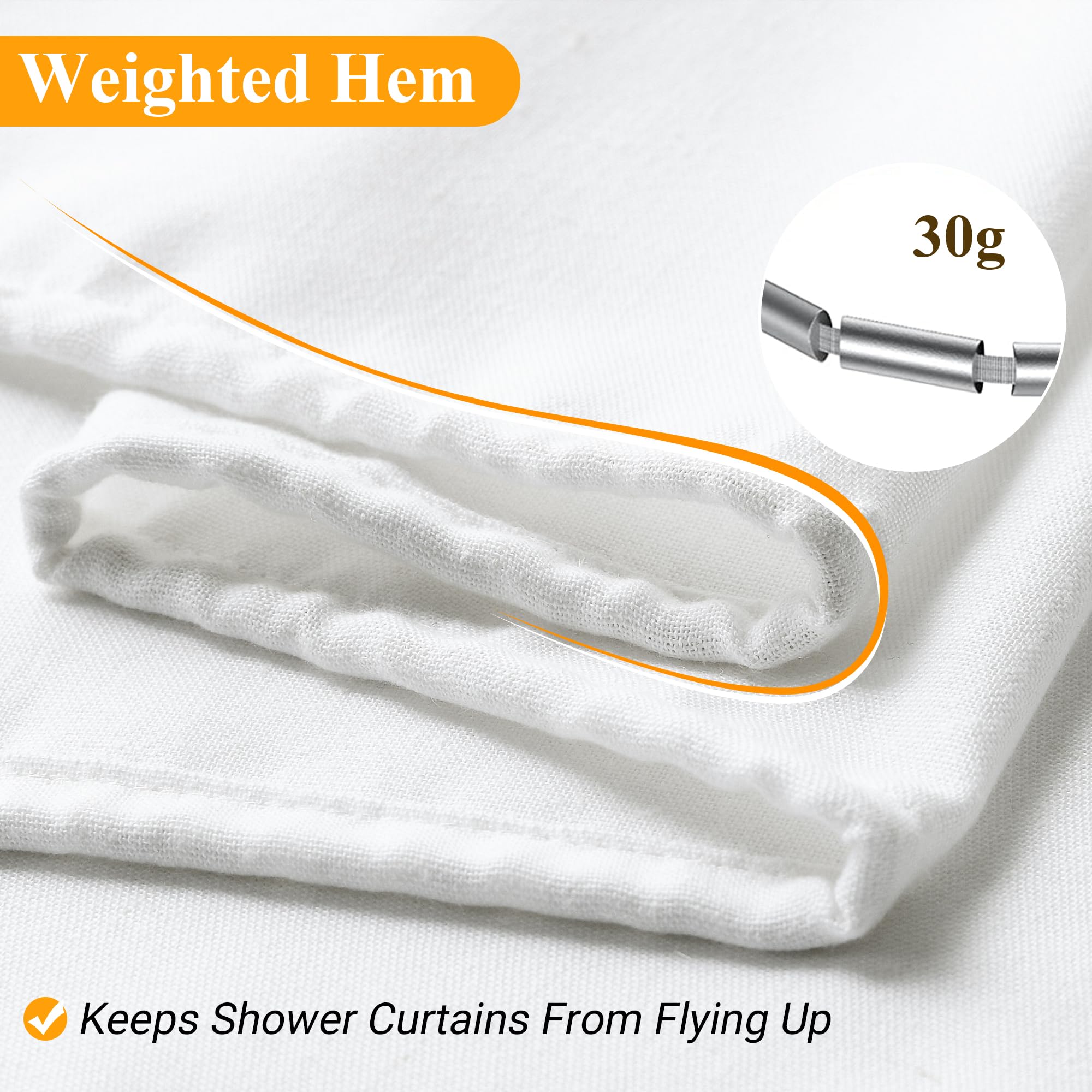 Naturoom White Linen Shower Curtain, Cloth Textured Fabric Shower Curtain Set With Hooks, Simple Elegant Modern Farmhouse Countr