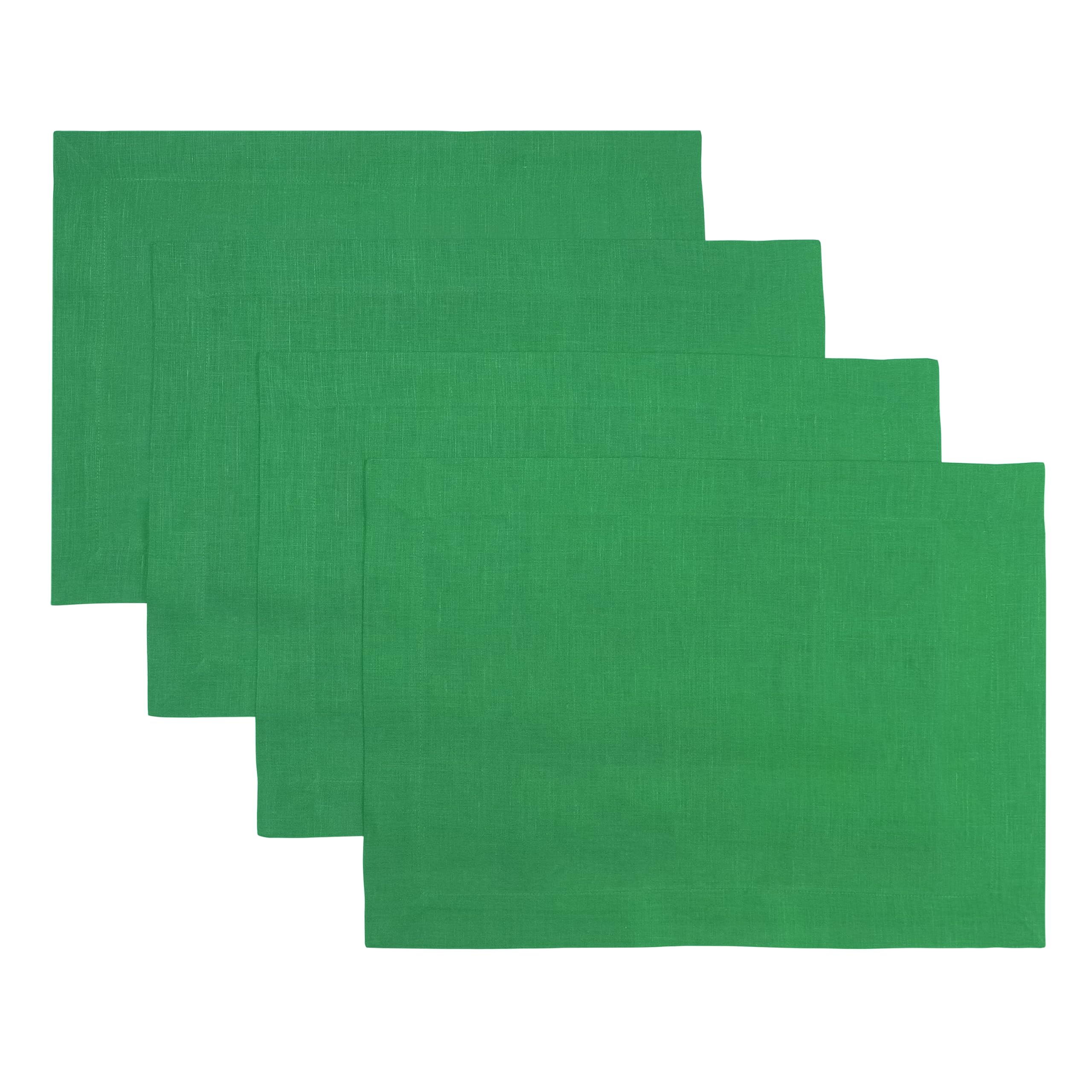 D'Moksha Homes Linen Placemats Set Of 4-100% Pure Linen Kelly Green Placemats 14 X 19 Inch - Washable Kelly Green Placemats For
