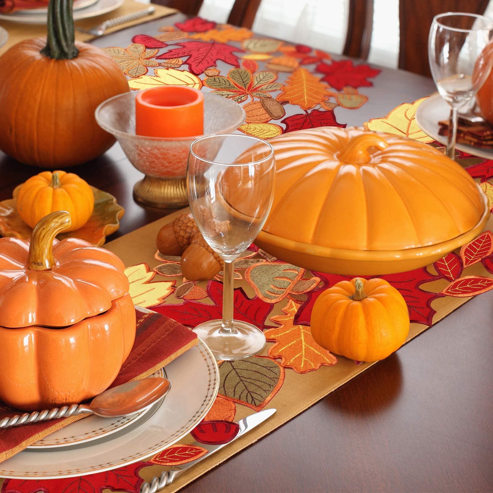 Fall Placemats Set of 6 Thanksgiving Place Mats Fall Autumn Maple Leaf Embroidered Placemats 11 x 17 Inch Thanksgiving Table Pla