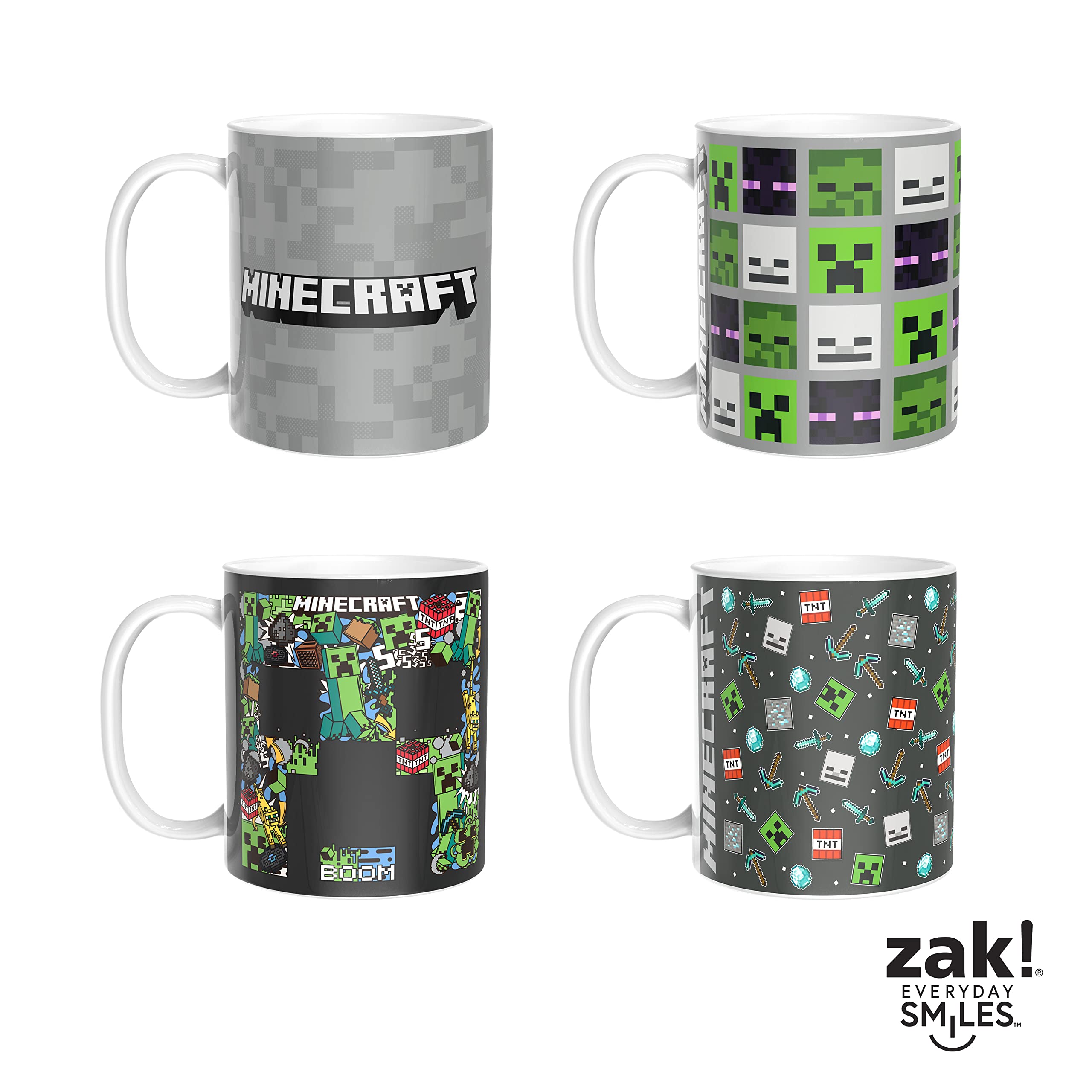Zak Designs Minecraft Mug Unique Ceramic Coffee Cup Set, Can Coffee Mugs with Comfortable Handle for Gamer Gifts, Dishwasher and