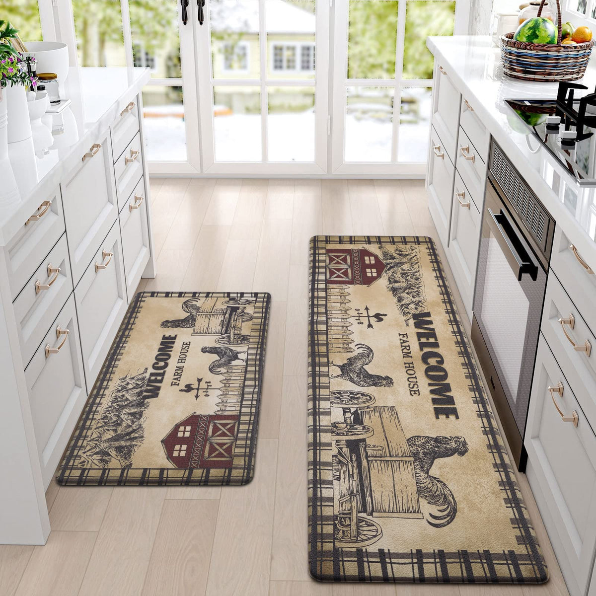 Aspmiz Farmhouse Kitchen Mat Set Anti Fatigue 2 Piece, Non-Skid Waterproof Kitchen Mats And Rugs Cushioned, Washable Kitchen Rug