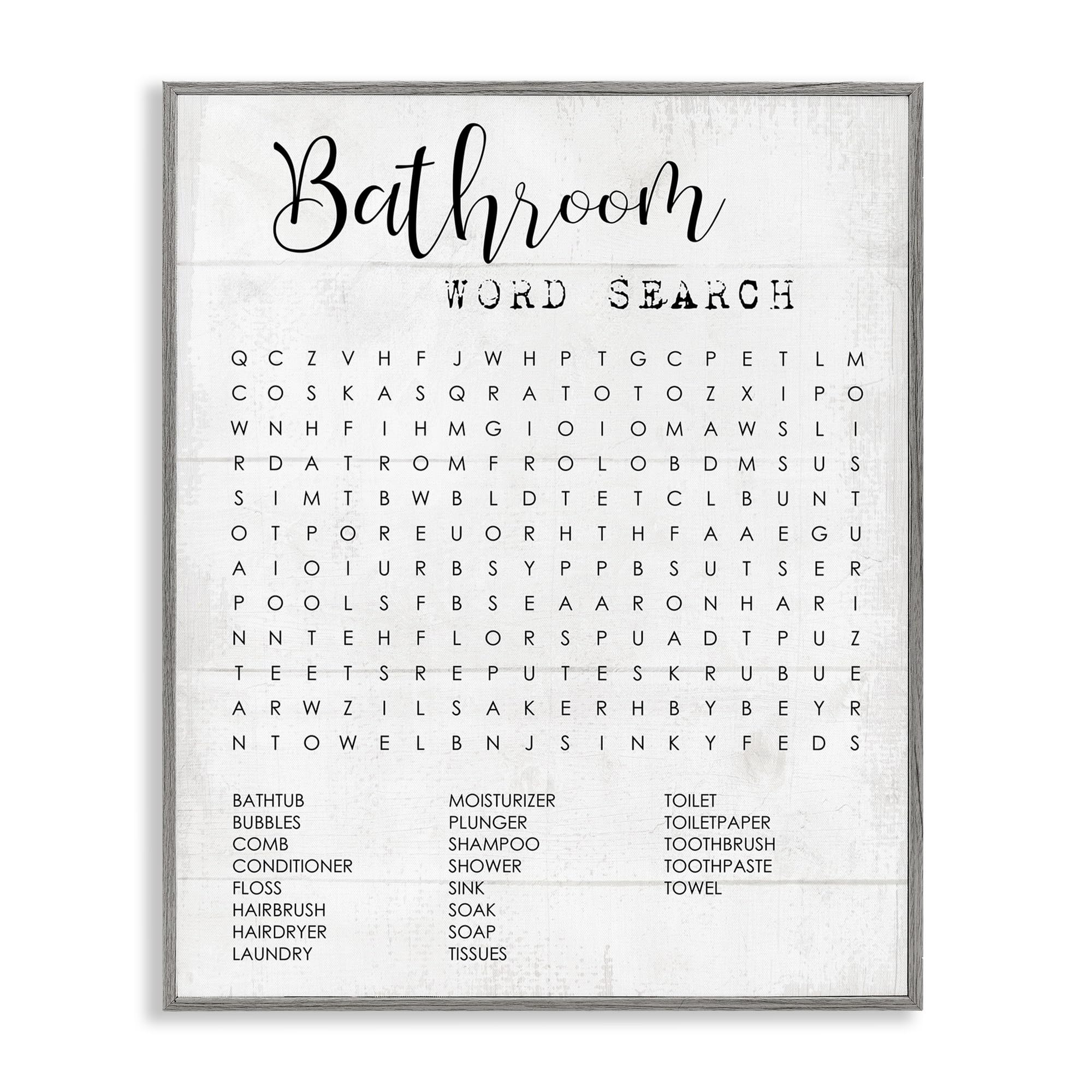 Art Piece Bathroom Word Search Family Fun, Framed Giclee Art, Gray, 11 X 14 - Sturdy Block Frame Ready To Hang -Proudly Made I