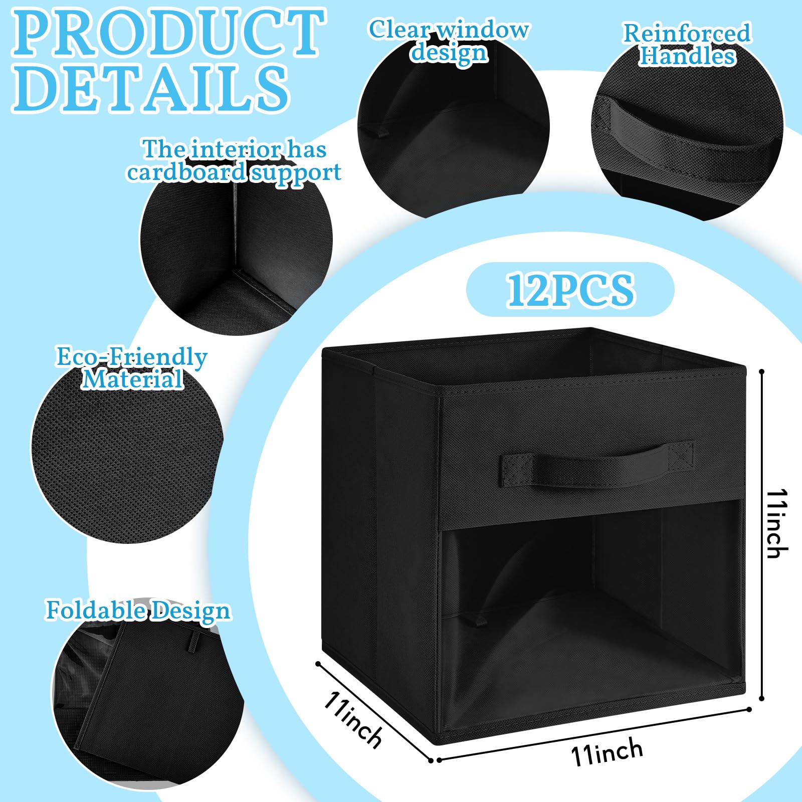 Marsui 12 Pcs Collapsible Cube Storage Bin With Window Daycare Storage Organizer Bins With Handle Fabric Storage Bins For Kid Ro