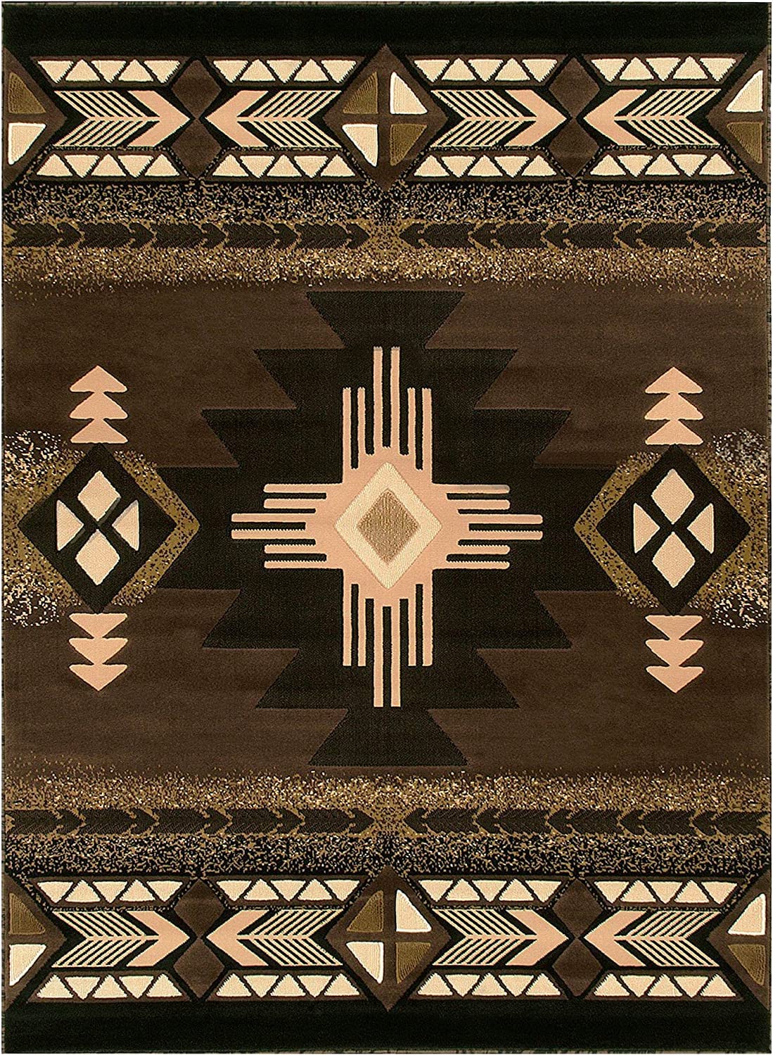 YHSF South West Native American Area Rug C318 (Chocolate Brown, 3 Feet 10 Inches x 5 Feet 2 Inches)