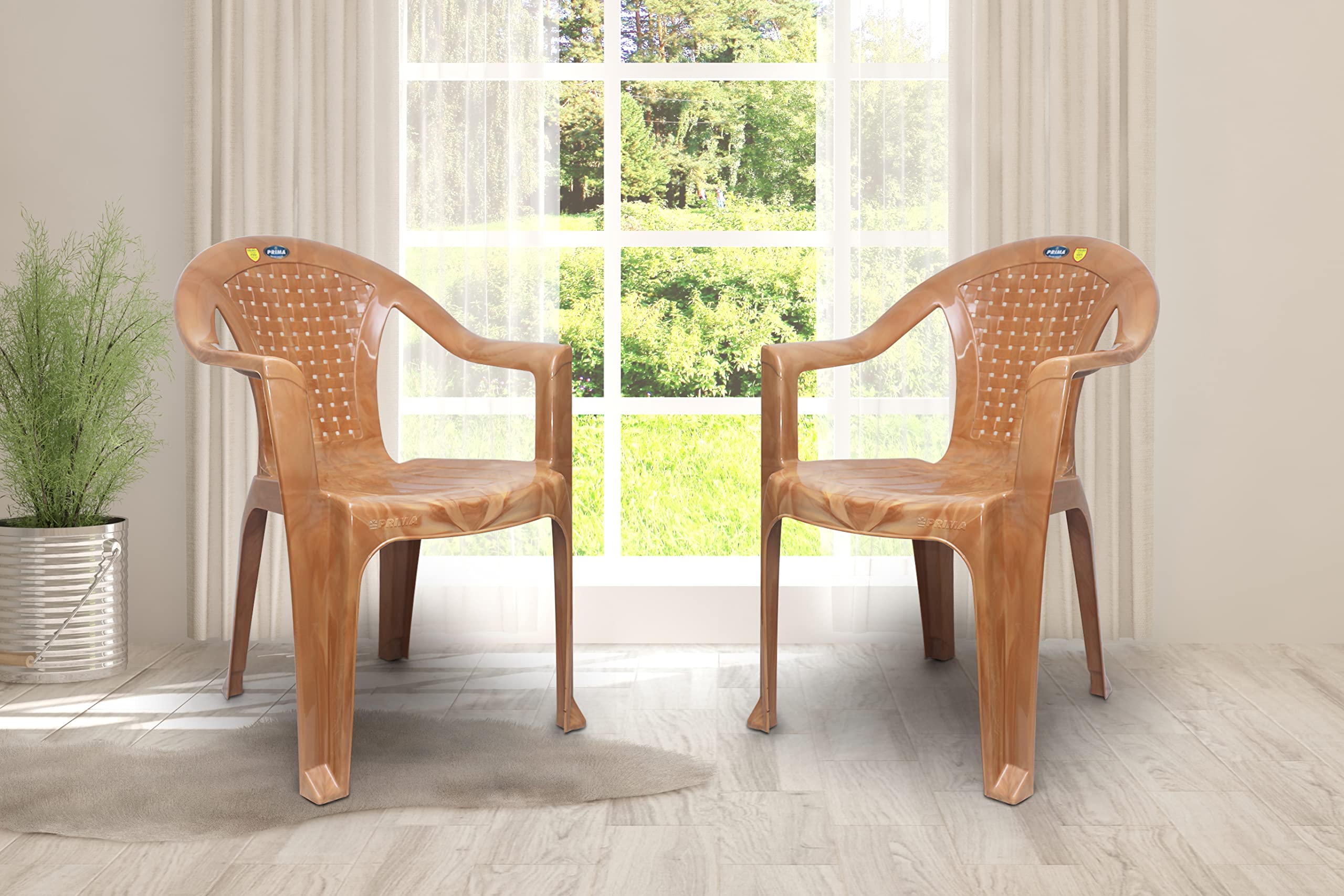 Prima Plastic Chair For Living Room | Set Of 4 | Chair For Home, Living Room, Multipurpose | Stackable Chair With Arm | 100% Vir