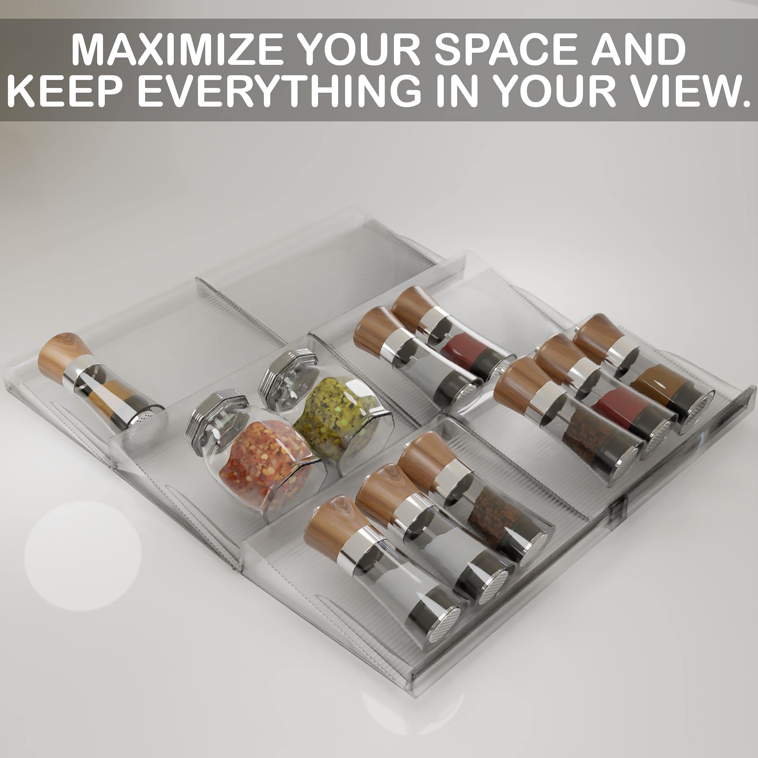 BaHoki Essentials 3 Tier Spice Rack- Kitchen Drawer Organizer - Clear Plastic Storage Rack for Kitchen Pantry - Perfect for Salt