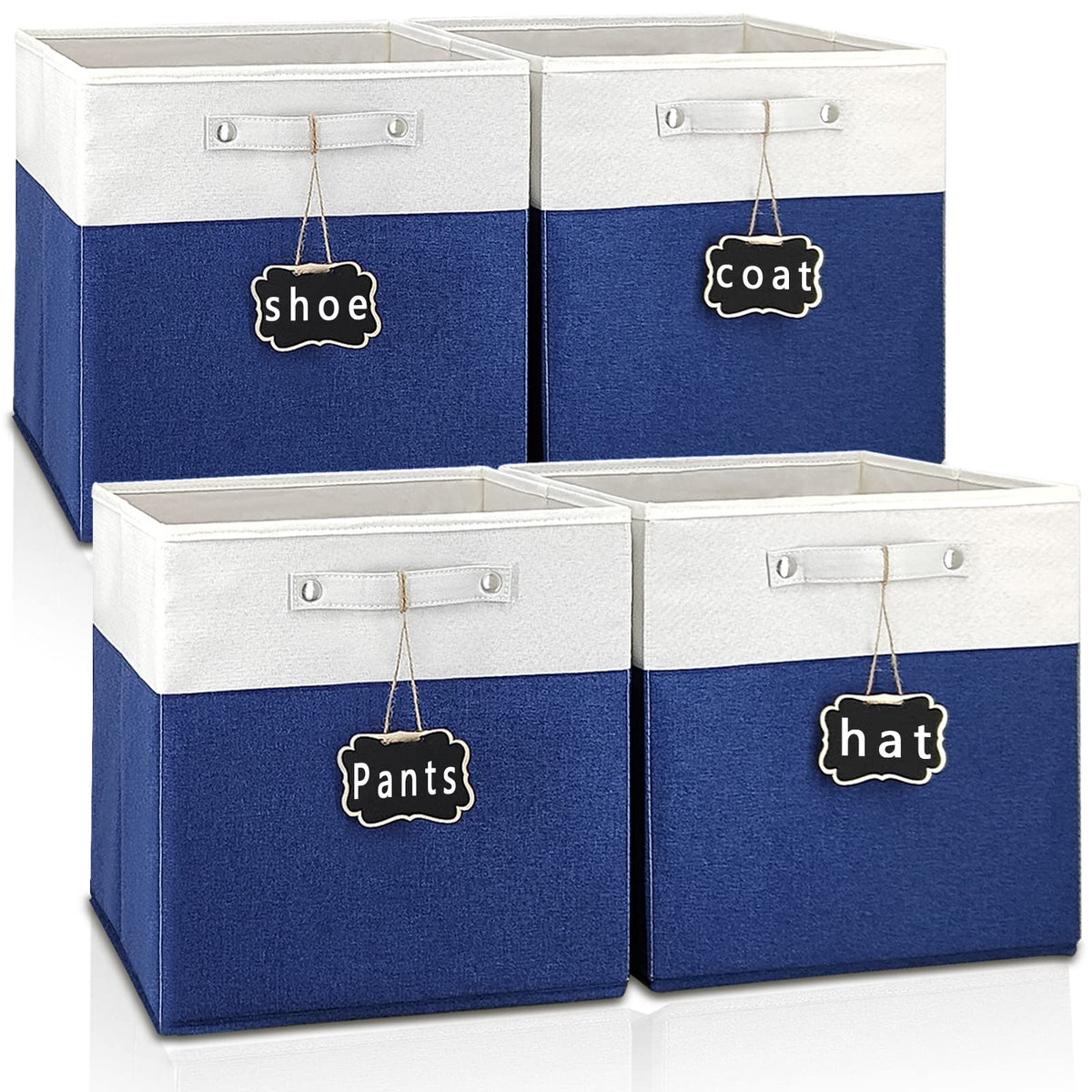 12X12 Cube Storage Bins,Set Of 4 Collapsible Fabric Storage Cubes With Labels,Linen Cube Storage Organizer Bins Kallax Storage C
