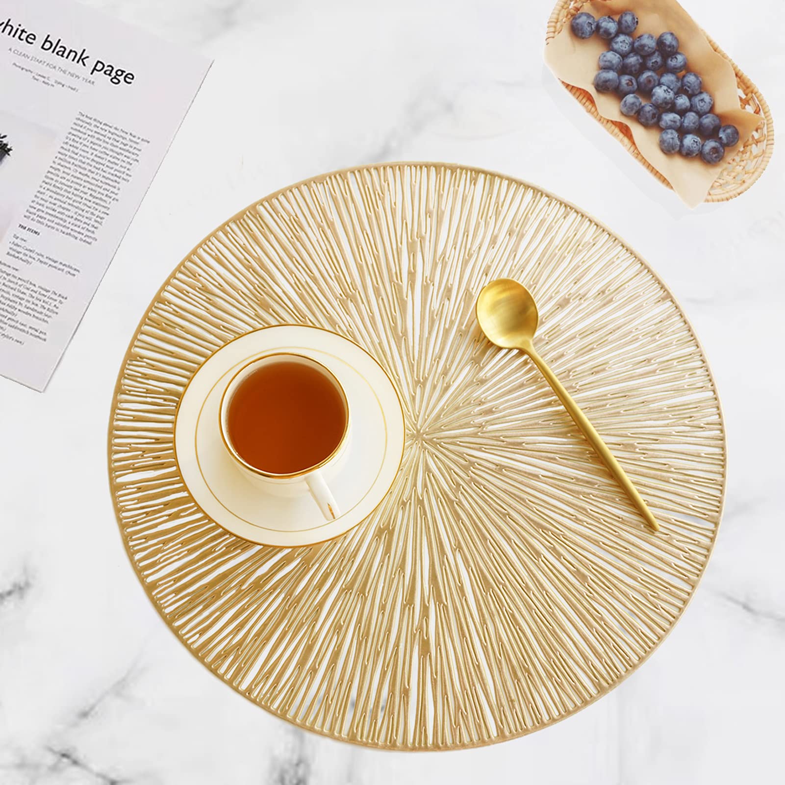 Utalek Round Placemats For Dining Table Set Of 4, Hollow Out Easy To Clean Table Mats Heat Resistant Wipeable Washable Non-Slip
