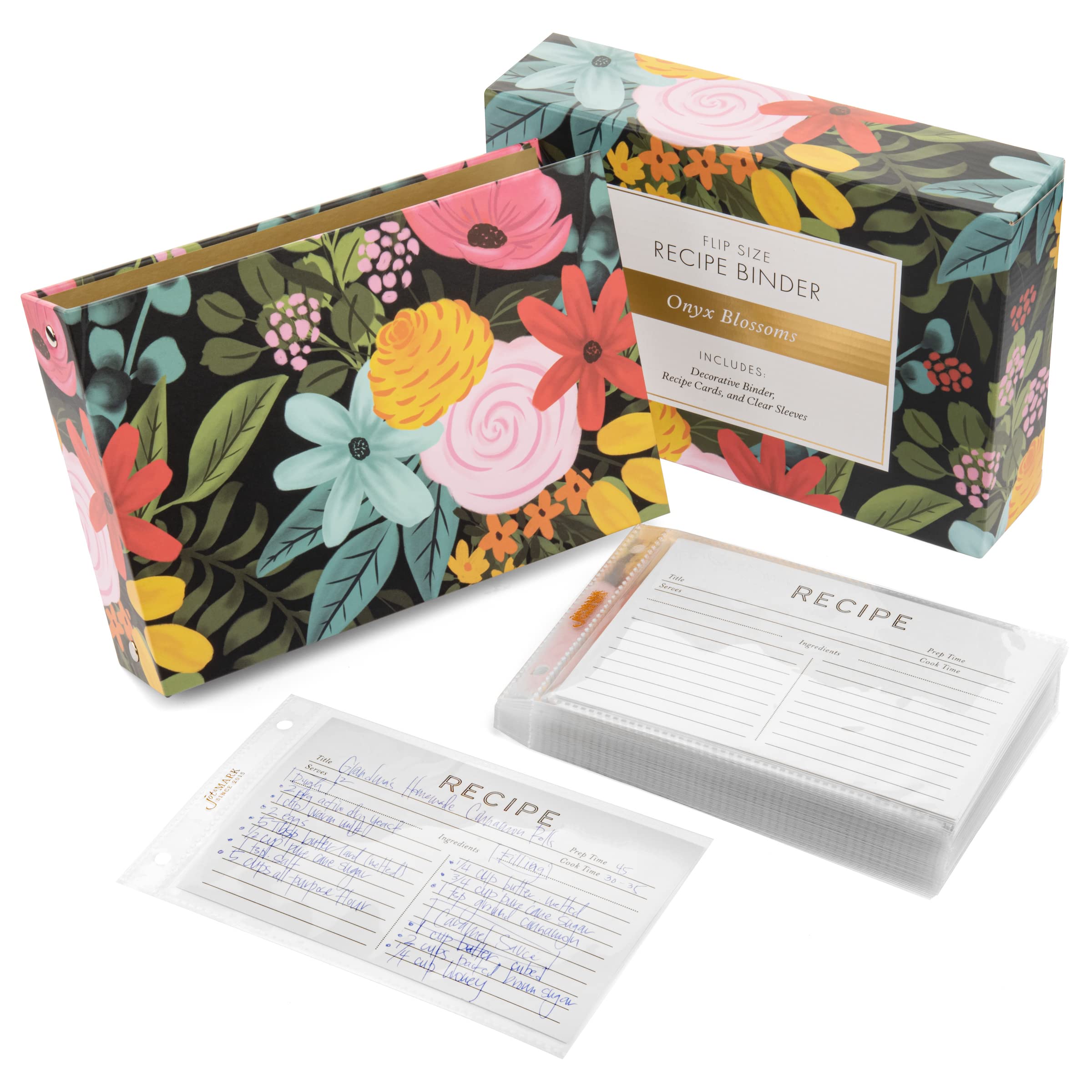 Jot & Mark Recipe Organizer Mini Binder Set 8.5'' X 5.75'' (Onyx Blossoms)