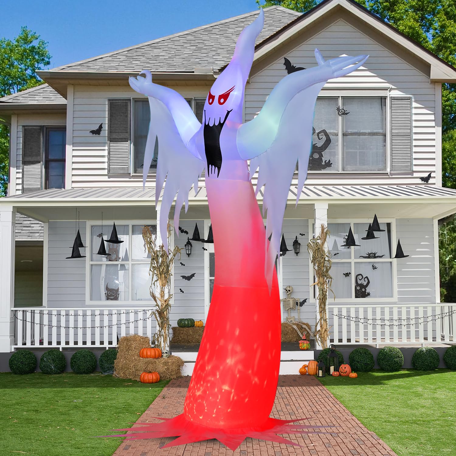 Joiedomi 12 FT Tall Halloween Inflatables Outdoor Decoration, Inflatable Ghost Decor Outdoor with Fire Flame Light, Blow Up Ghos