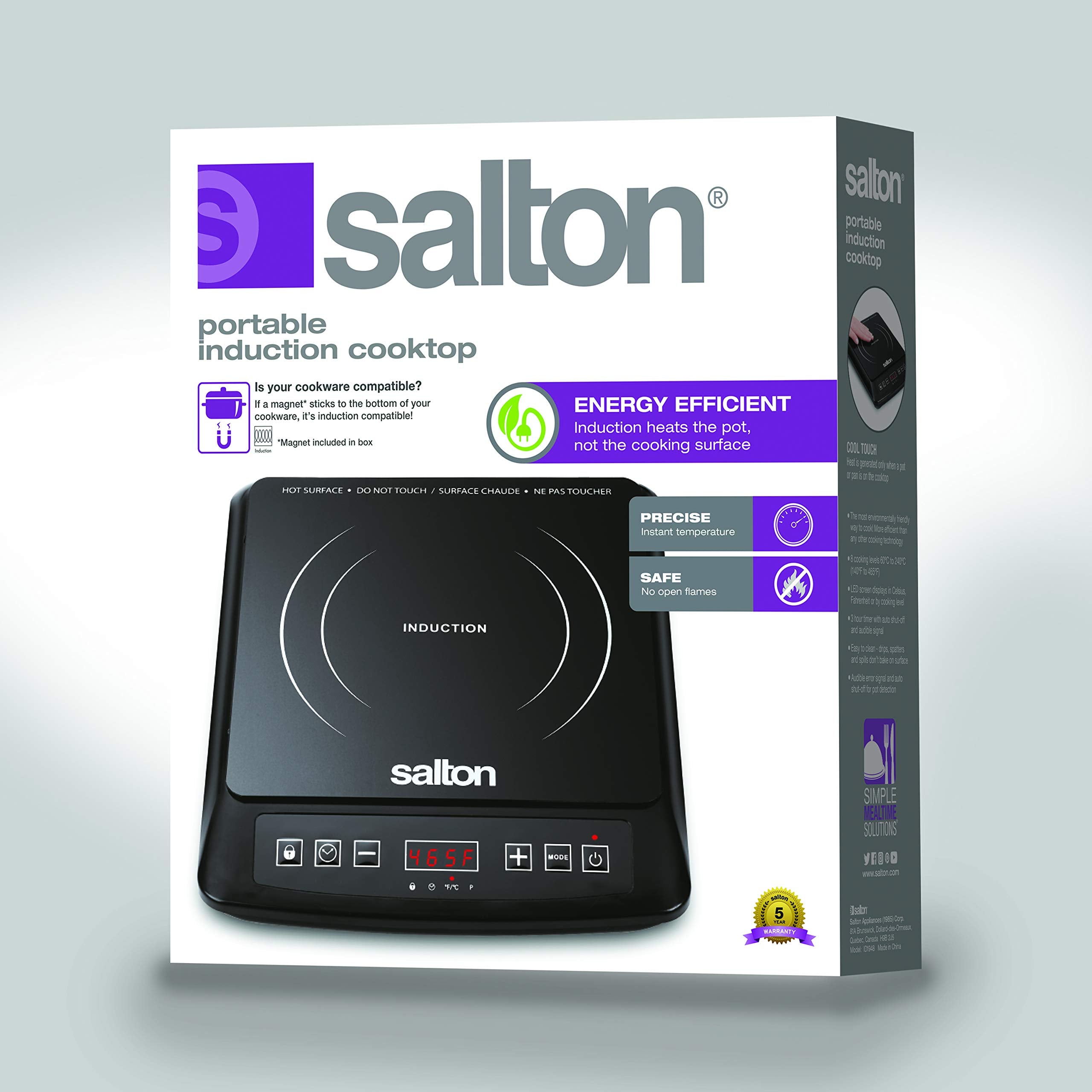 Salton Portable Induction 1500W Cooktop, Black, Single Burner