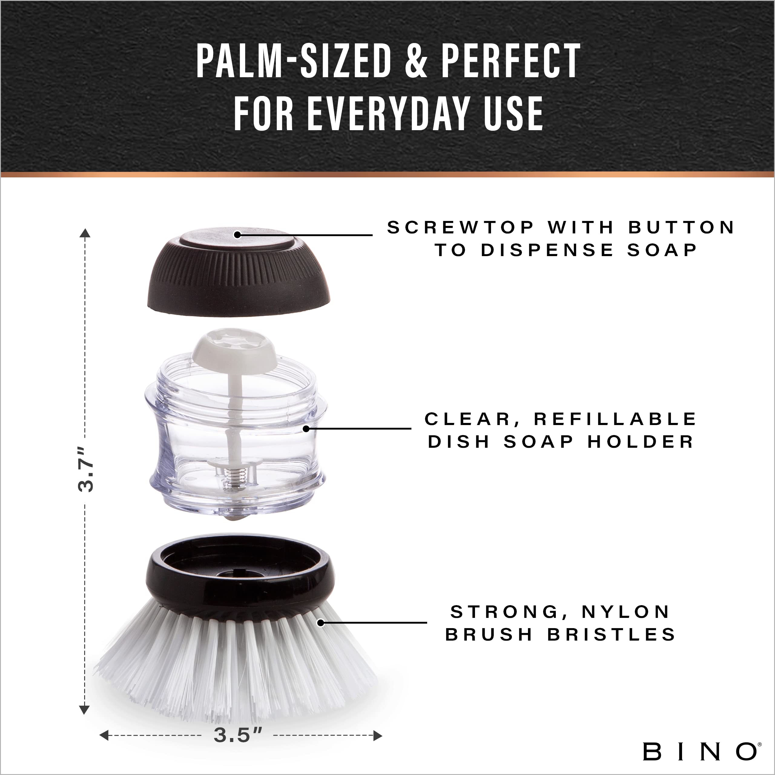 Bino Soap Dispenser Palm Brush | Round Dish Brush | Scrub Brush For Dishes | Wash Dishes Brush | Dish Scrubber | Nylon Scrubber
