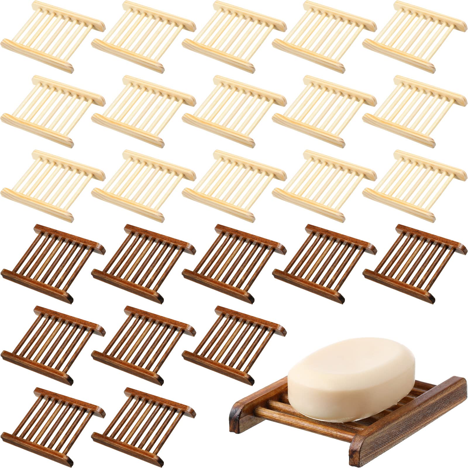 Honeydak 30 Pcs Bamboo Wood Soap Holder Wooden Soap Dish Tray Bathroom Wooden Soap Case Handmade Bathtub Shower Dish Accessories