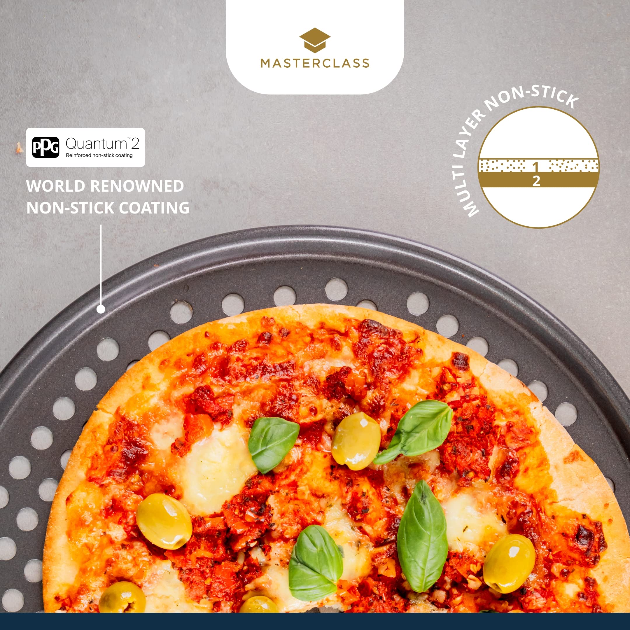 Master Class Kcmchb14 Perforated Pizza Tray, Grey, 32Cm